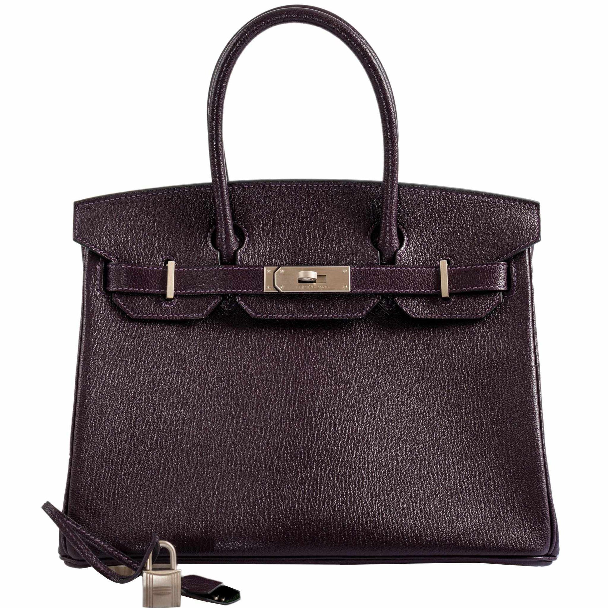 HermesHSS Birkin 30 Raisin Chevre & Vert Anglais Brushed Palladium Hardware