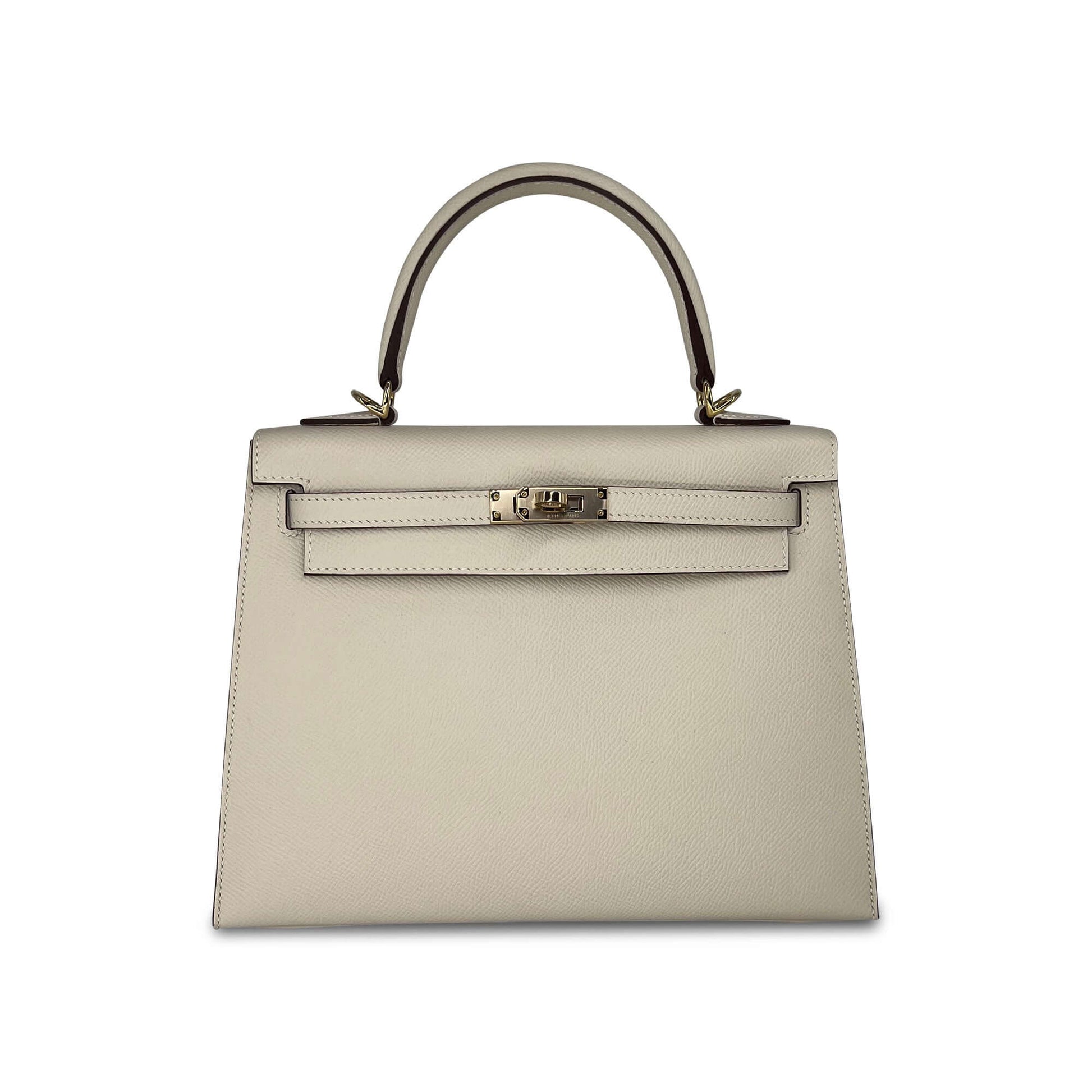Top Quality Luxury Hermes Kelly Craie Epsom leather designer bag K25 GHW