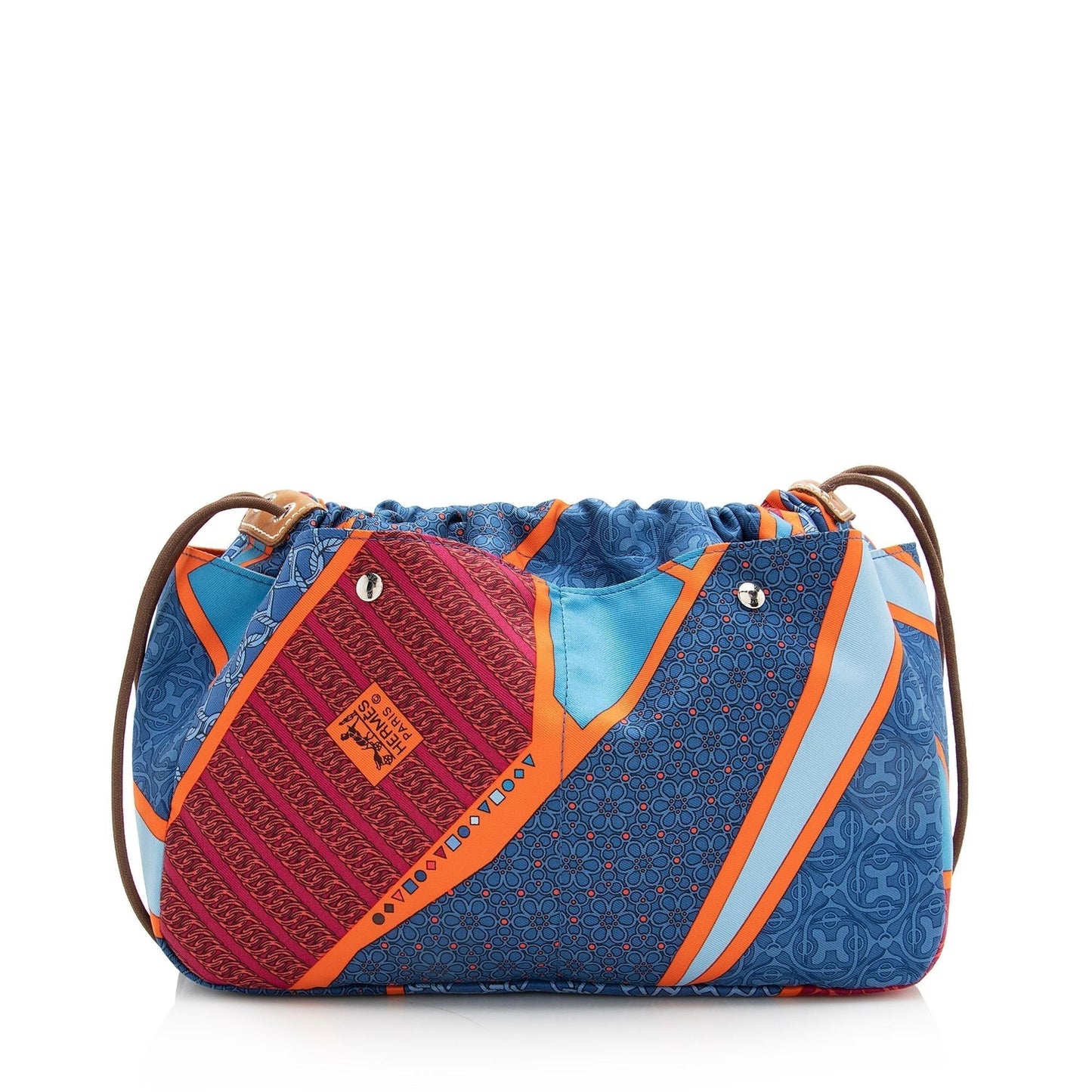 Luxury Hermes Silk Carre en Cravates Fourbi 25 Insert Drawstring Pouch (SHF-22816)