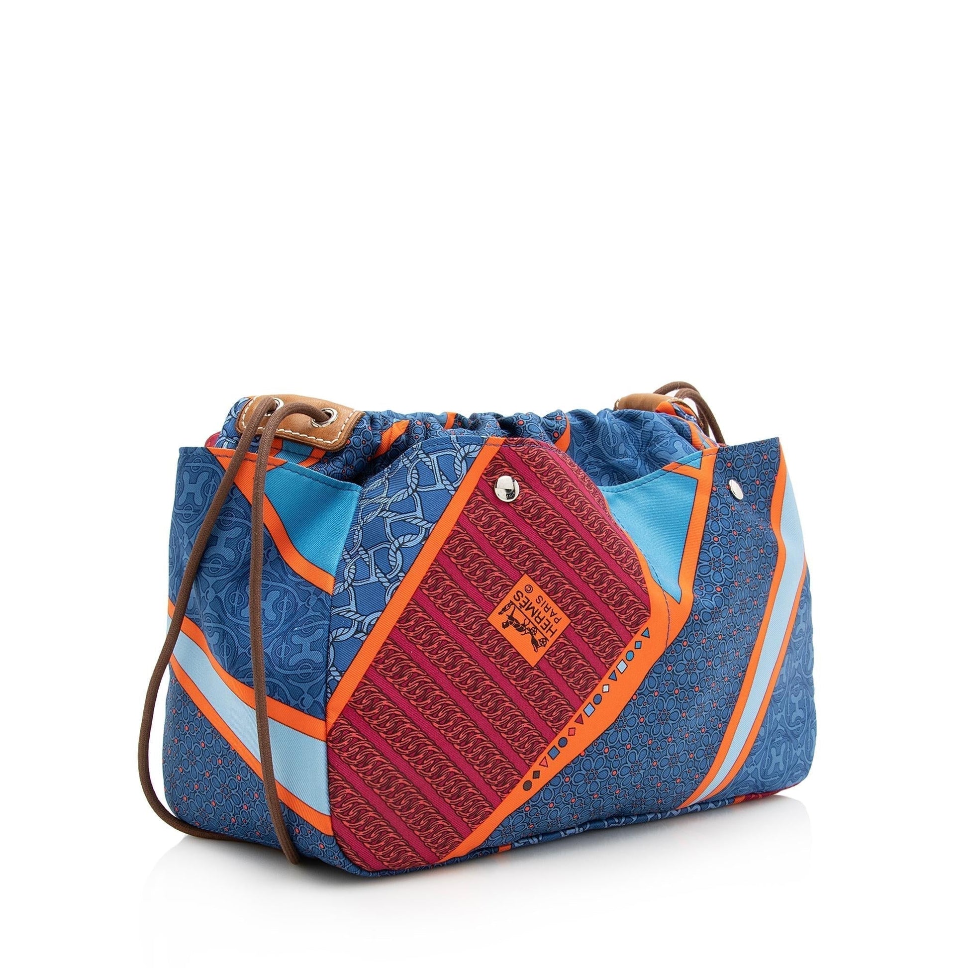 Luxury Hermes Silk Carre en Cravates Fourbi 25 Insert Drawstring Pouch (SHF-22816)