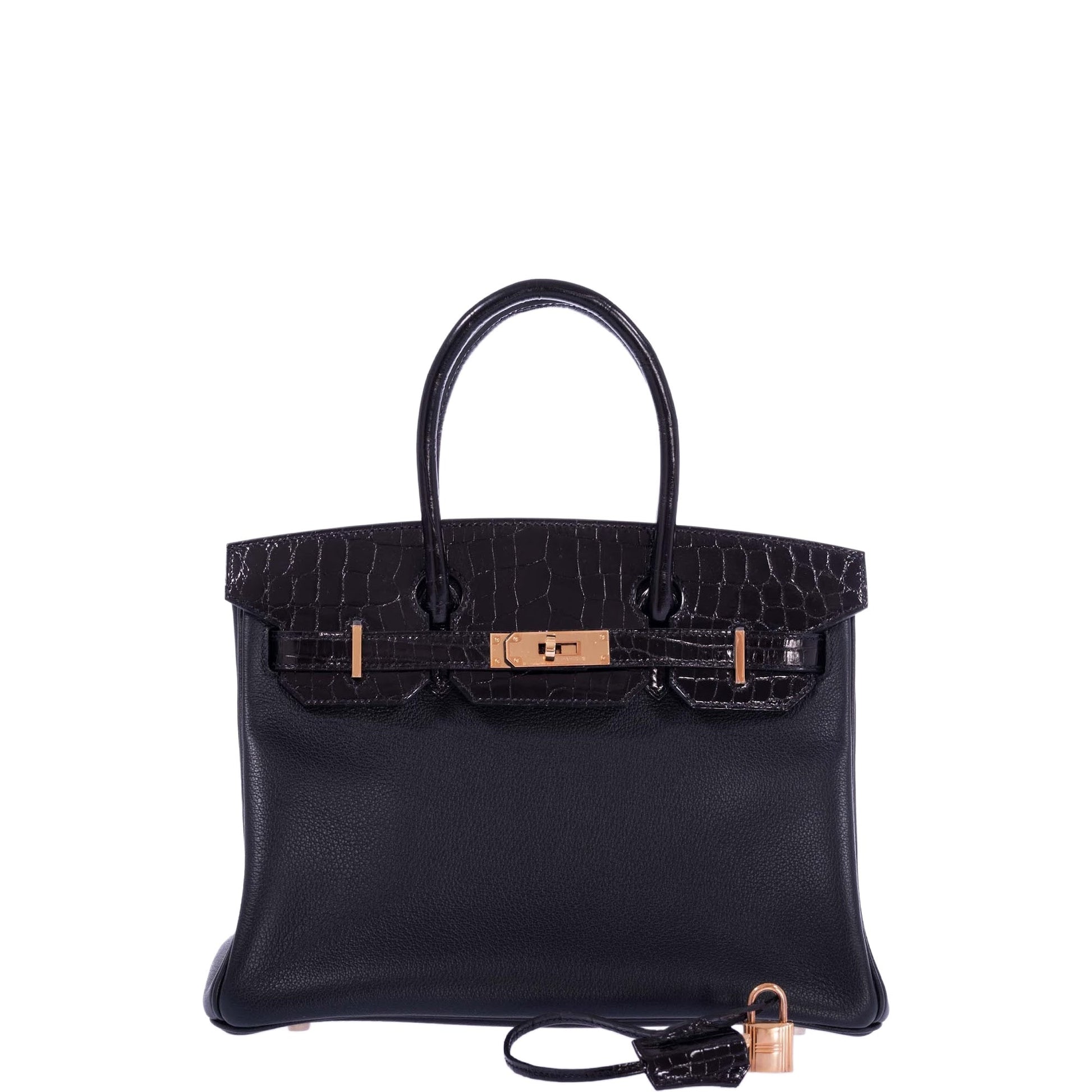 HermesTouch Birkin 30 Black Shiny Nilo Crocodile and Togo Rose Gold Hardware