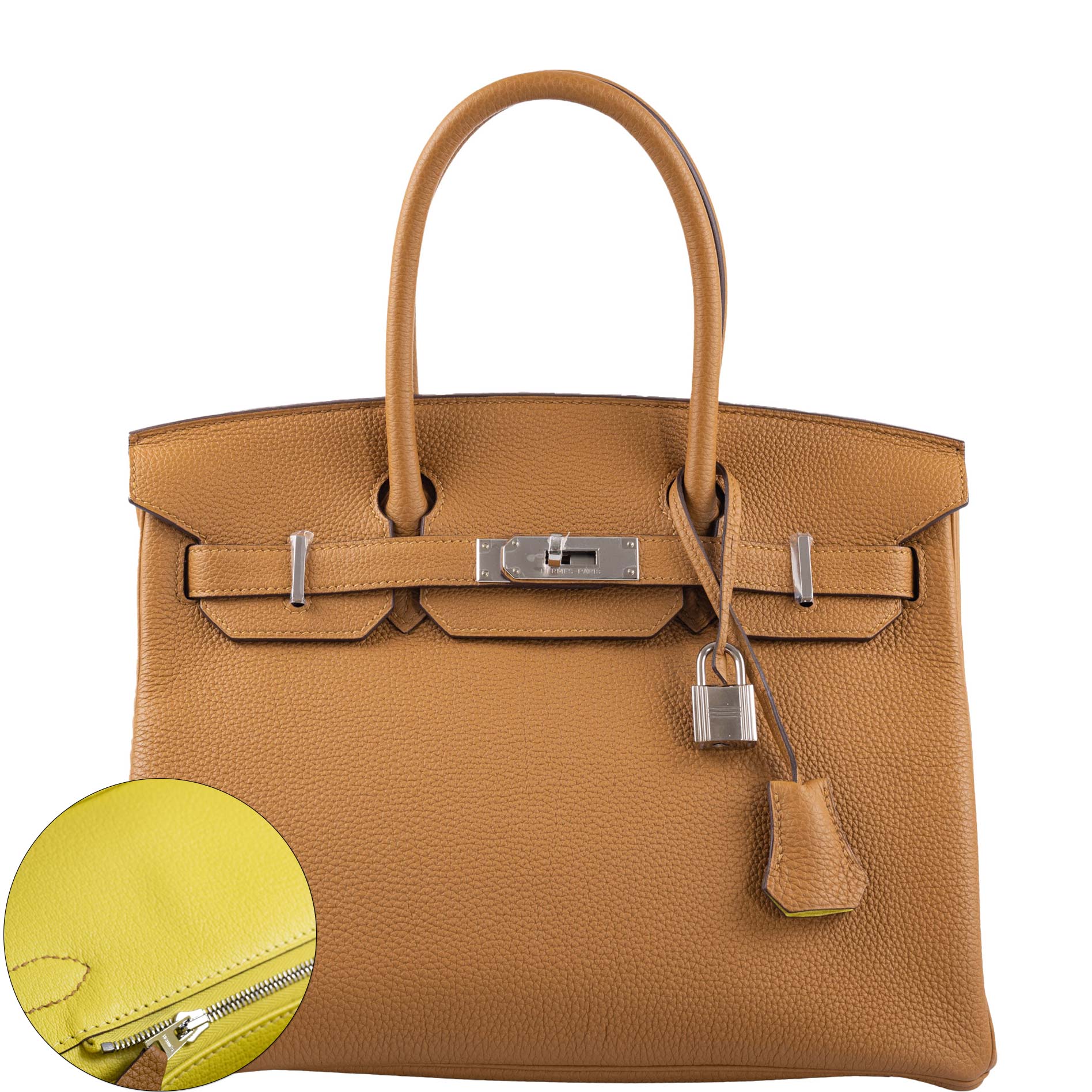 HermesVerso Birkin 30 Caramel Togo and Lime Palladium Hardware