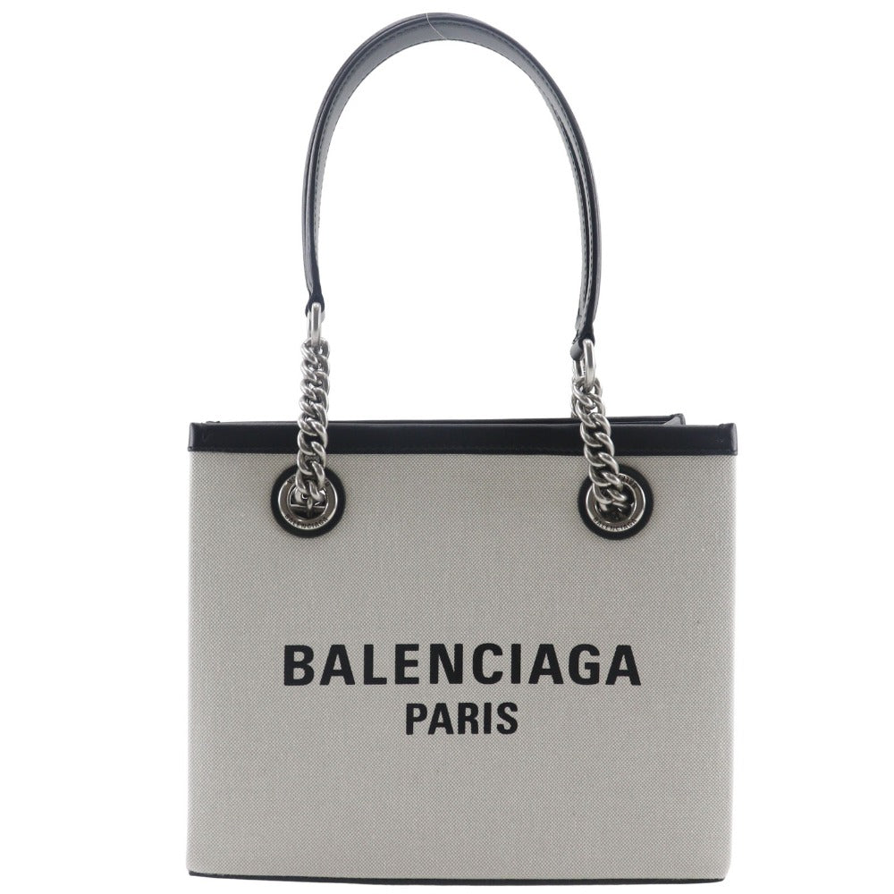 BALENCIAGA Tote Bag 7599412AAOK9260 Cotton, Calfskin Light gray logo Small tote Women