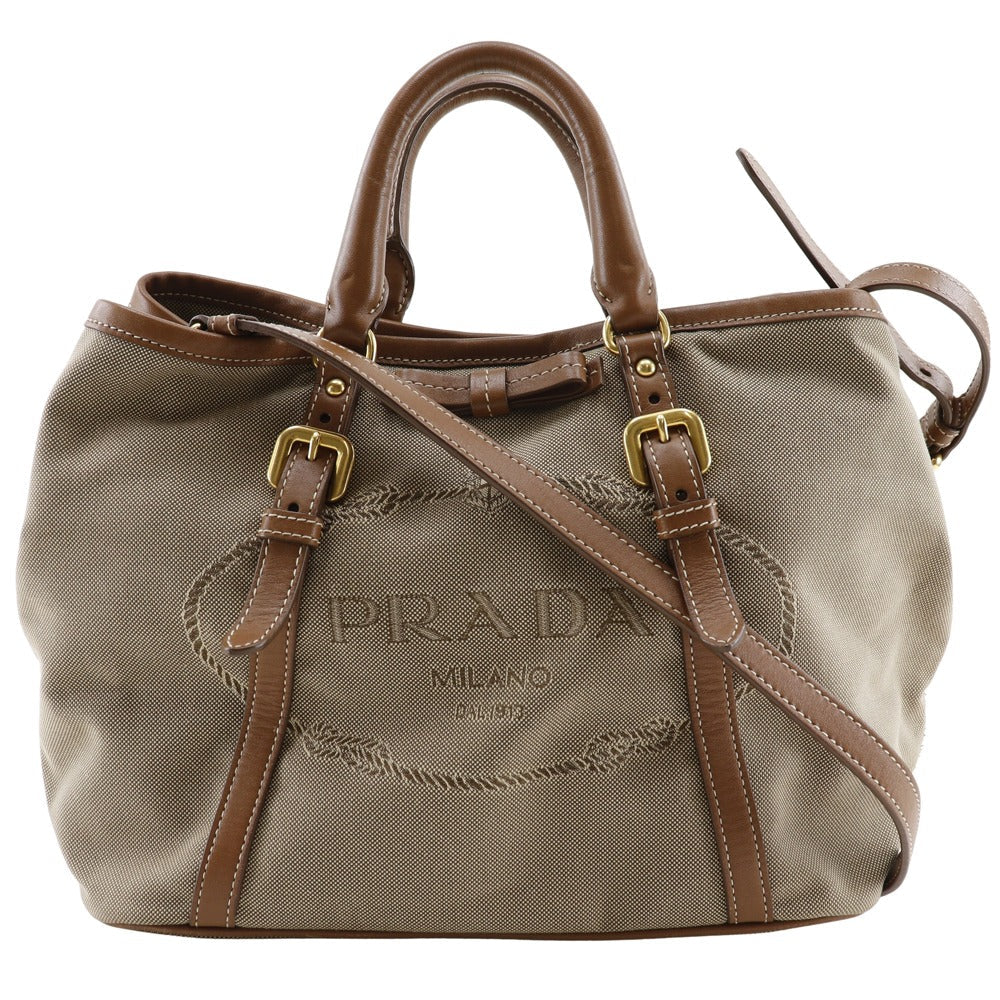 PRADA Handbag BN1841 Canvas, Leather beige 2WAYShoulder logo Women