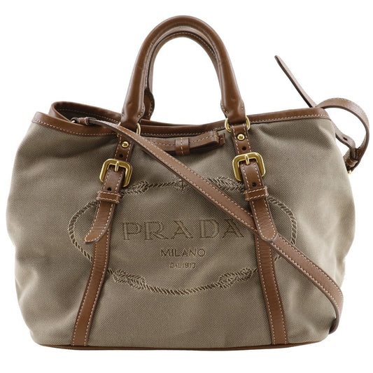 Prada Logo Canvas Leather Handbag BN1841