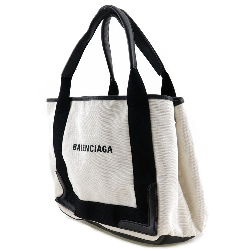 BALENCIAGA Handbag canvas White / black Tote Bag Cabas S Women