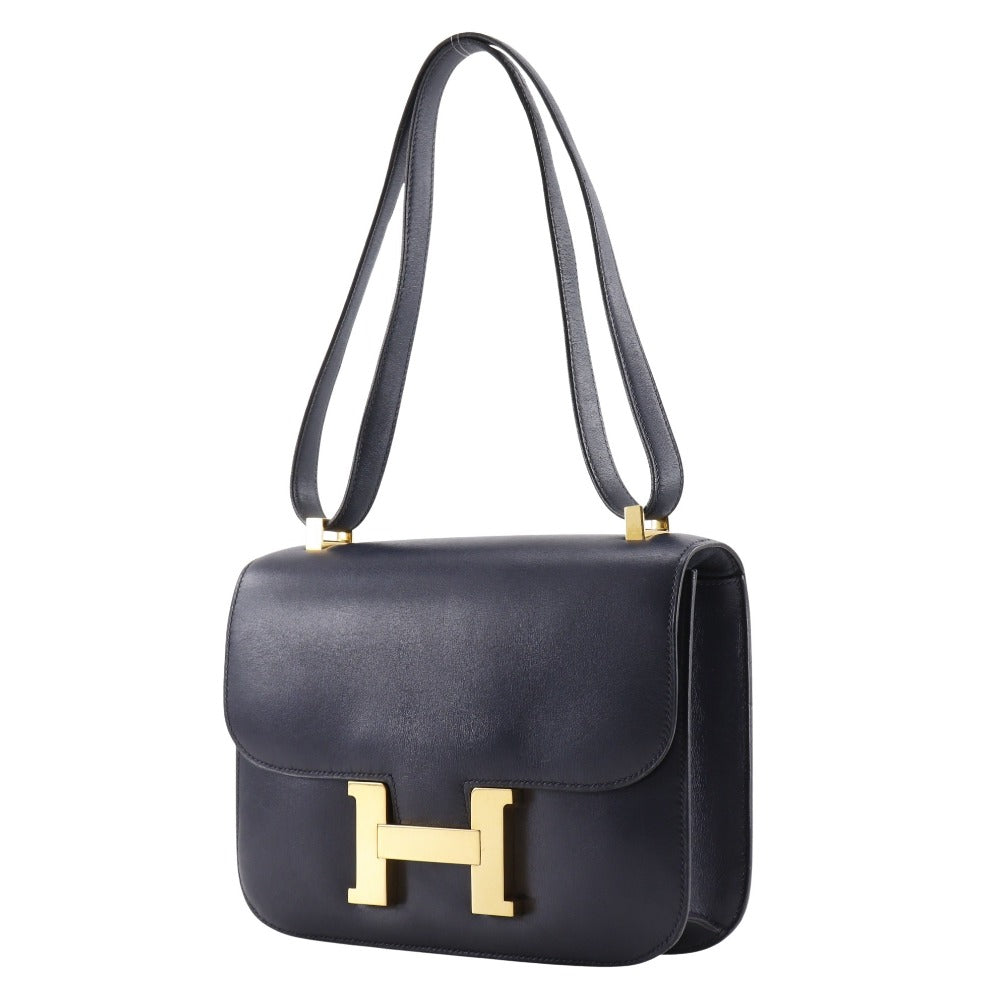 HERMES Shoulder Bag Box scarf Navy/Gold Metal Constance 24 Women