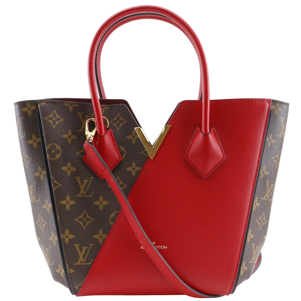 LOUIS VUITTON Handbag Monogram Canvas, Calfskin Brown / red 2WAYShoulder Kimono PM Women