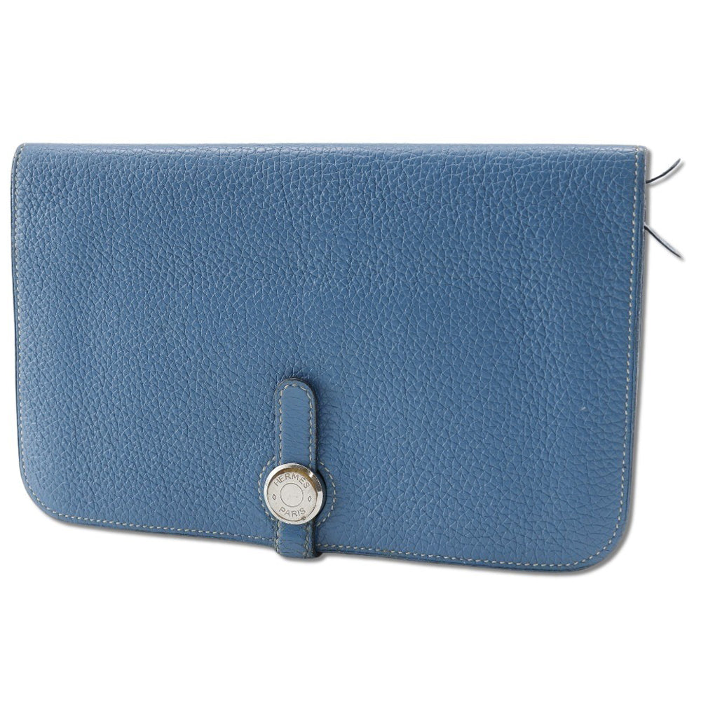HERMES Long Wallet Purse Togo blue Dogon GM