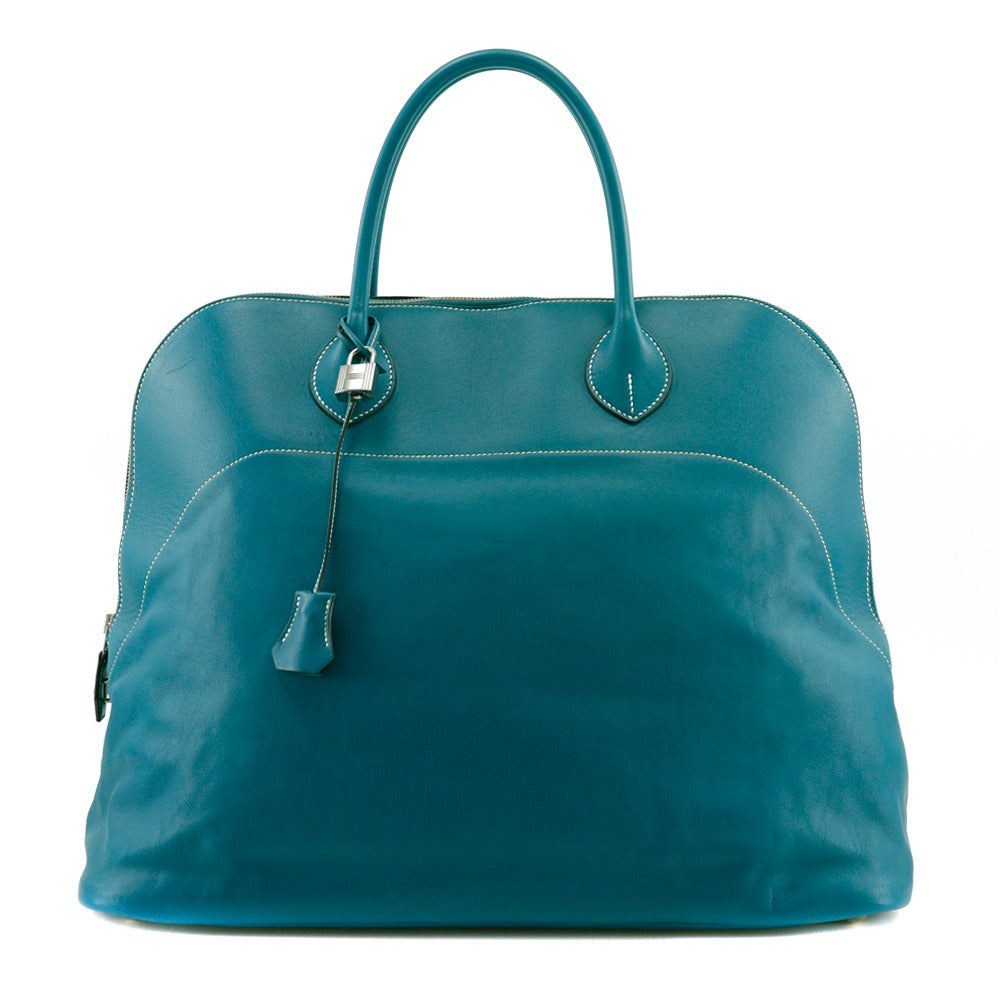 HERMES Boston Duffel bag Sikkim Turquoise/Silver Metal Bolide Relax 45 unisex(Unisex)