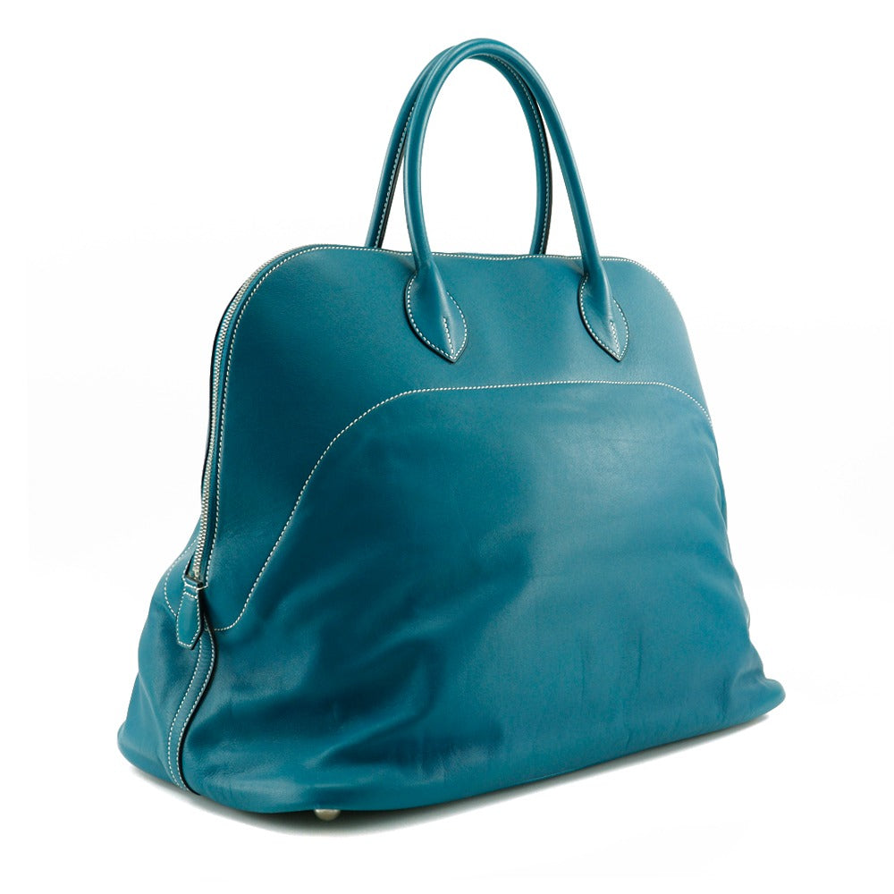 HERMES Boston Duffel bag Sikkim Turquoise/Silver Metal Bolide Relax 45 unisex(Unisex)