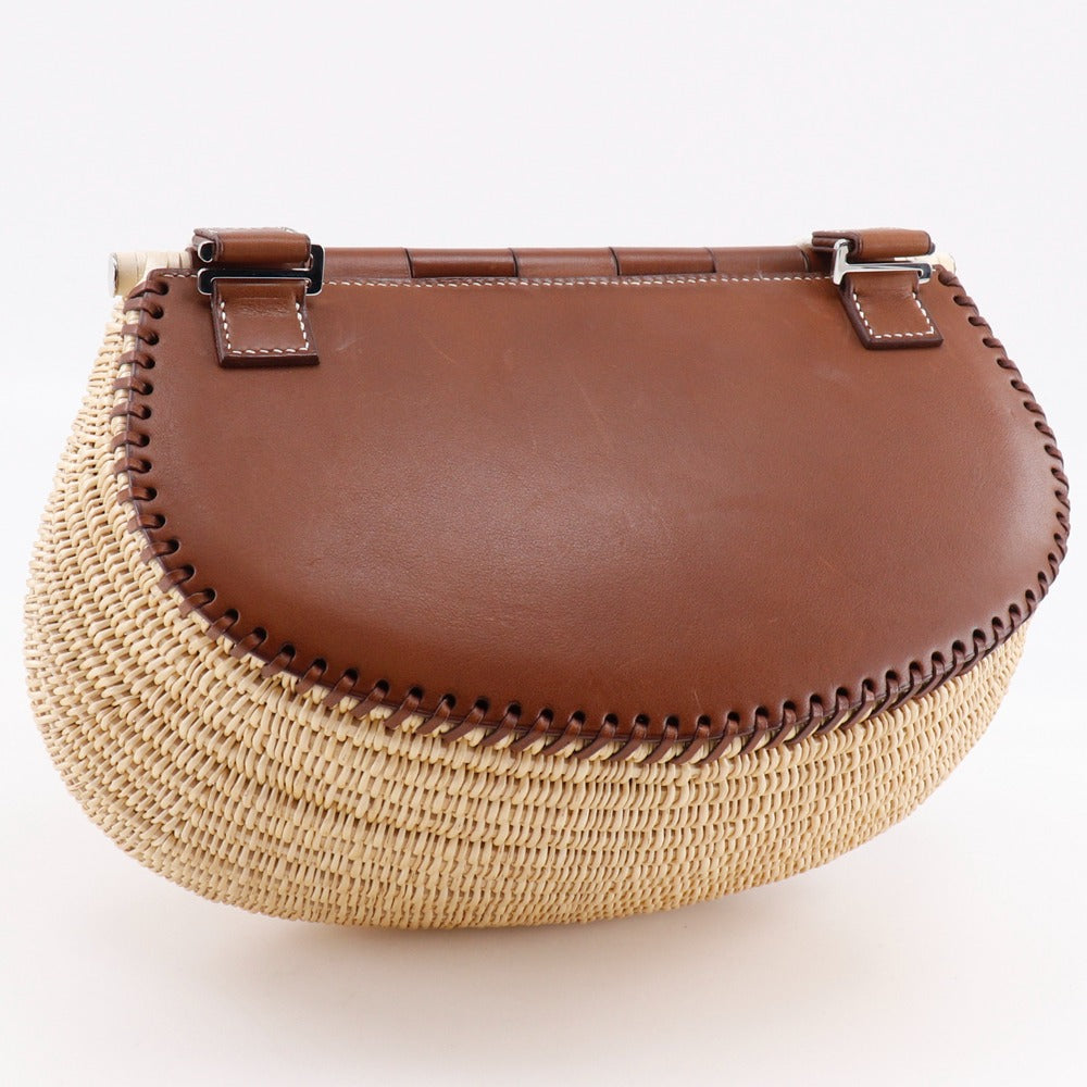 HERMES Shoulder Bag Leather, Willow Brown Basket bag fishing basket