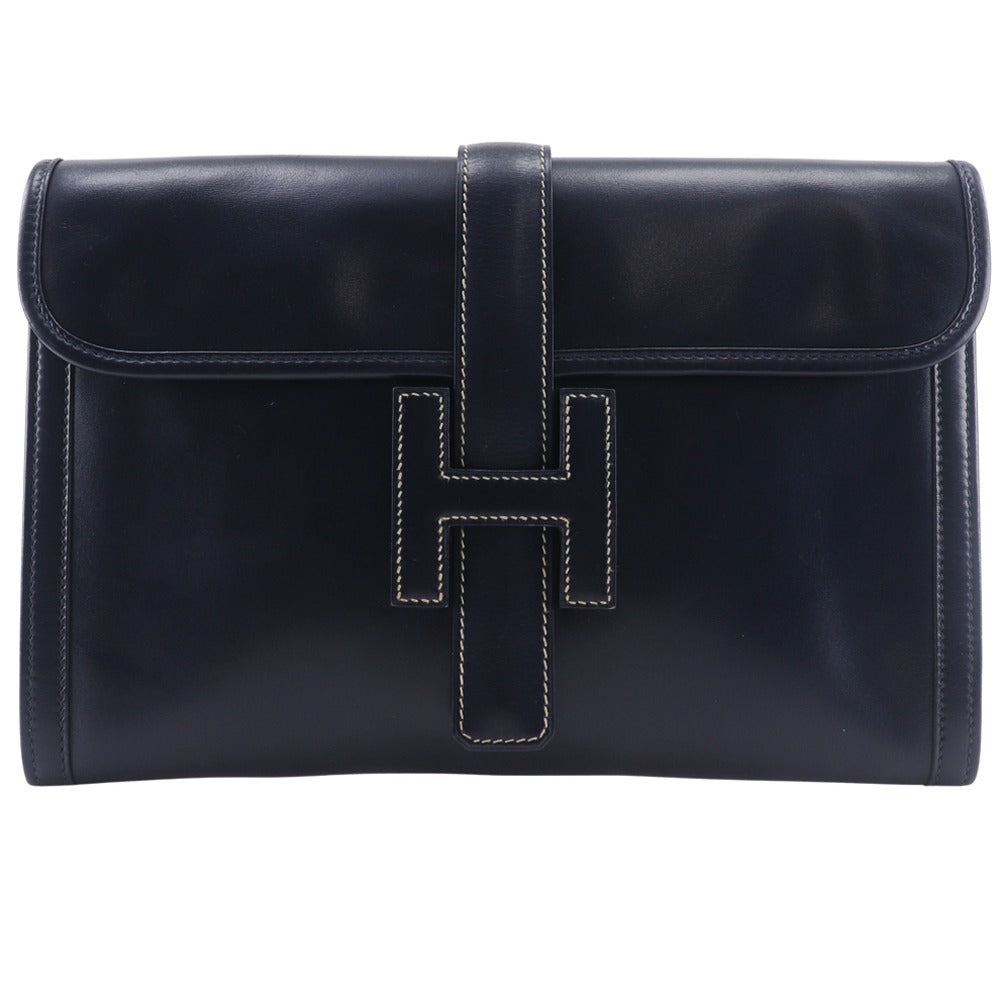 HERMES Clutch bag Box scarf Navy JigePM