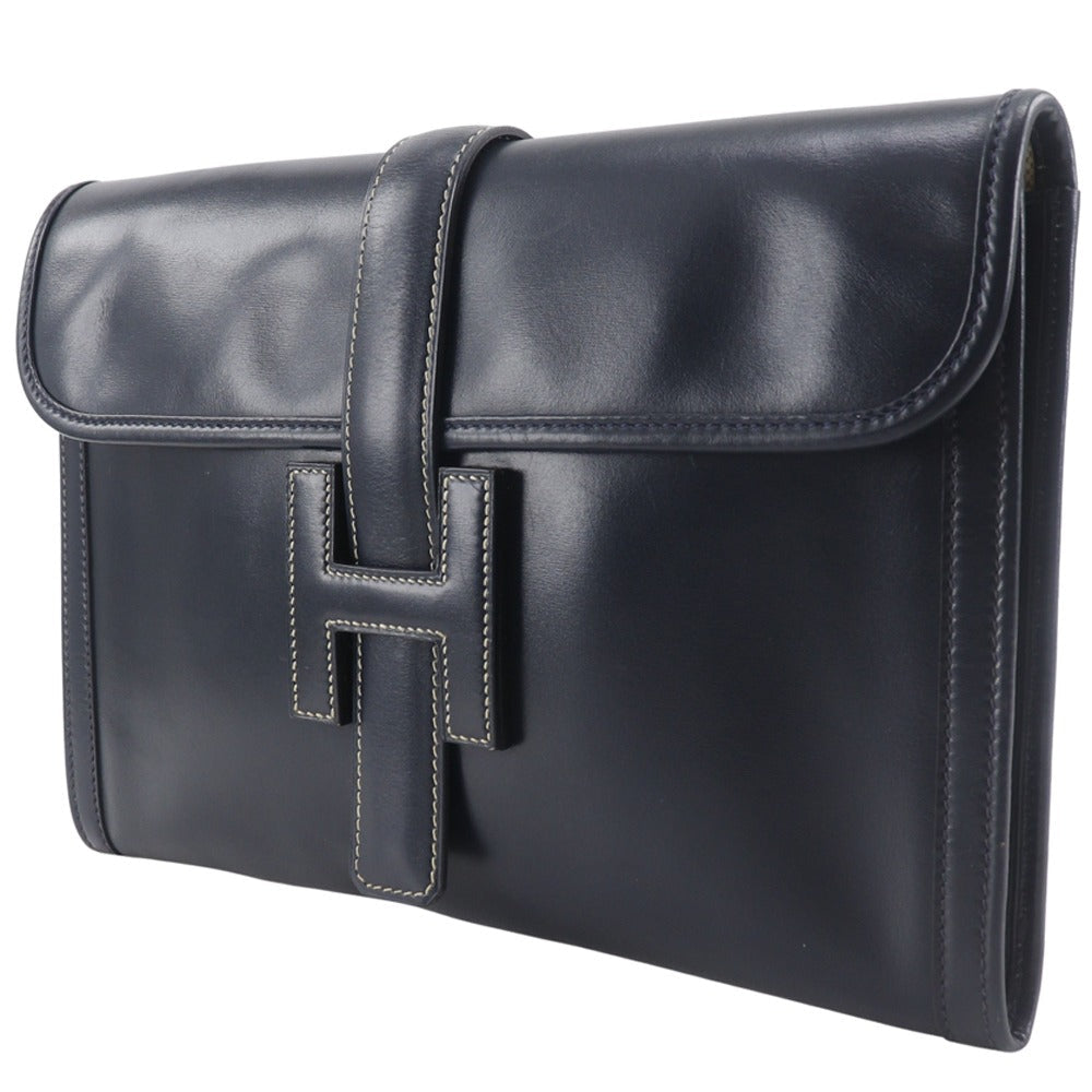 HERMES Clutch bag Box scarf Navy JigePM