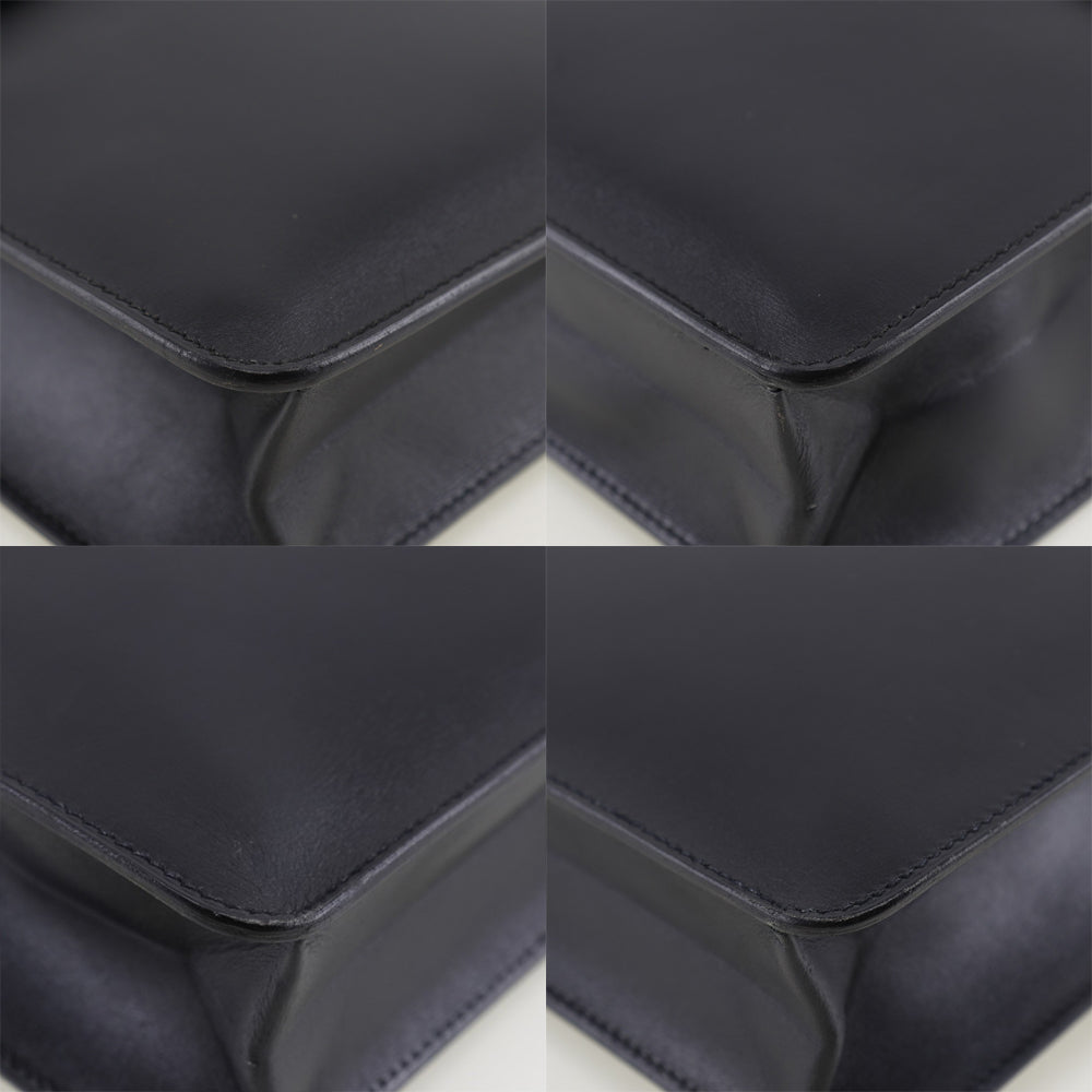 HERMES Business bag Calfskin Black/Gold Metal Briefcase Danube 38 mens