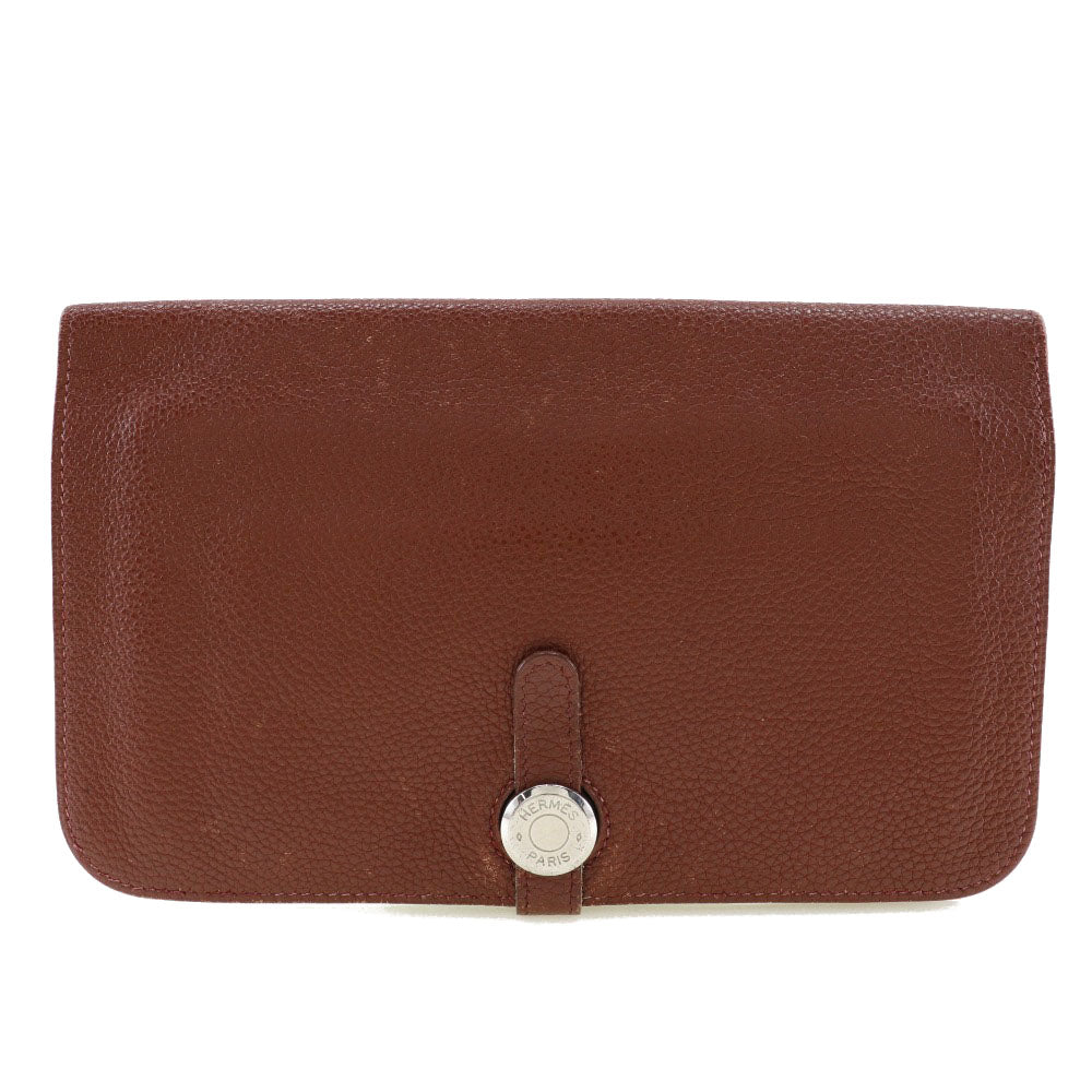 HERMES Long Wallet Purse Taurillon Clemence SilverMetal Dogon GM Women