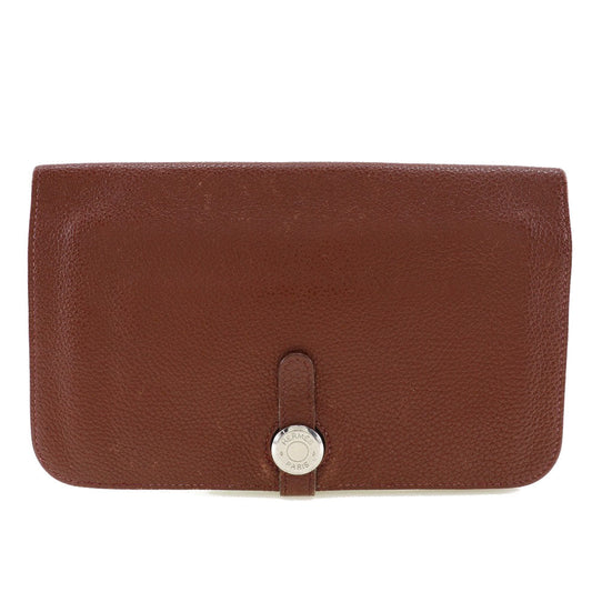 HERMES Long Wallet Purse Taurillon Clemence SilverMetal Dogon GM Women