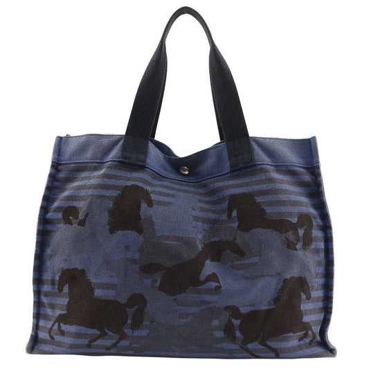 HERMES Tote Bag canvas Blue, Black Chevault Women(Unisex)