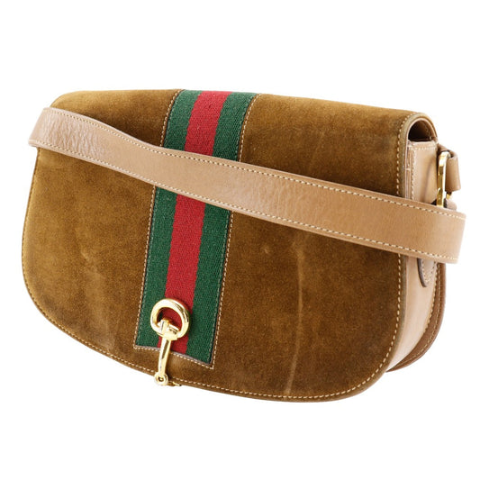GUCCI Shoulder Bag Suede, Leather beige Sherry line Old Gucci Women
