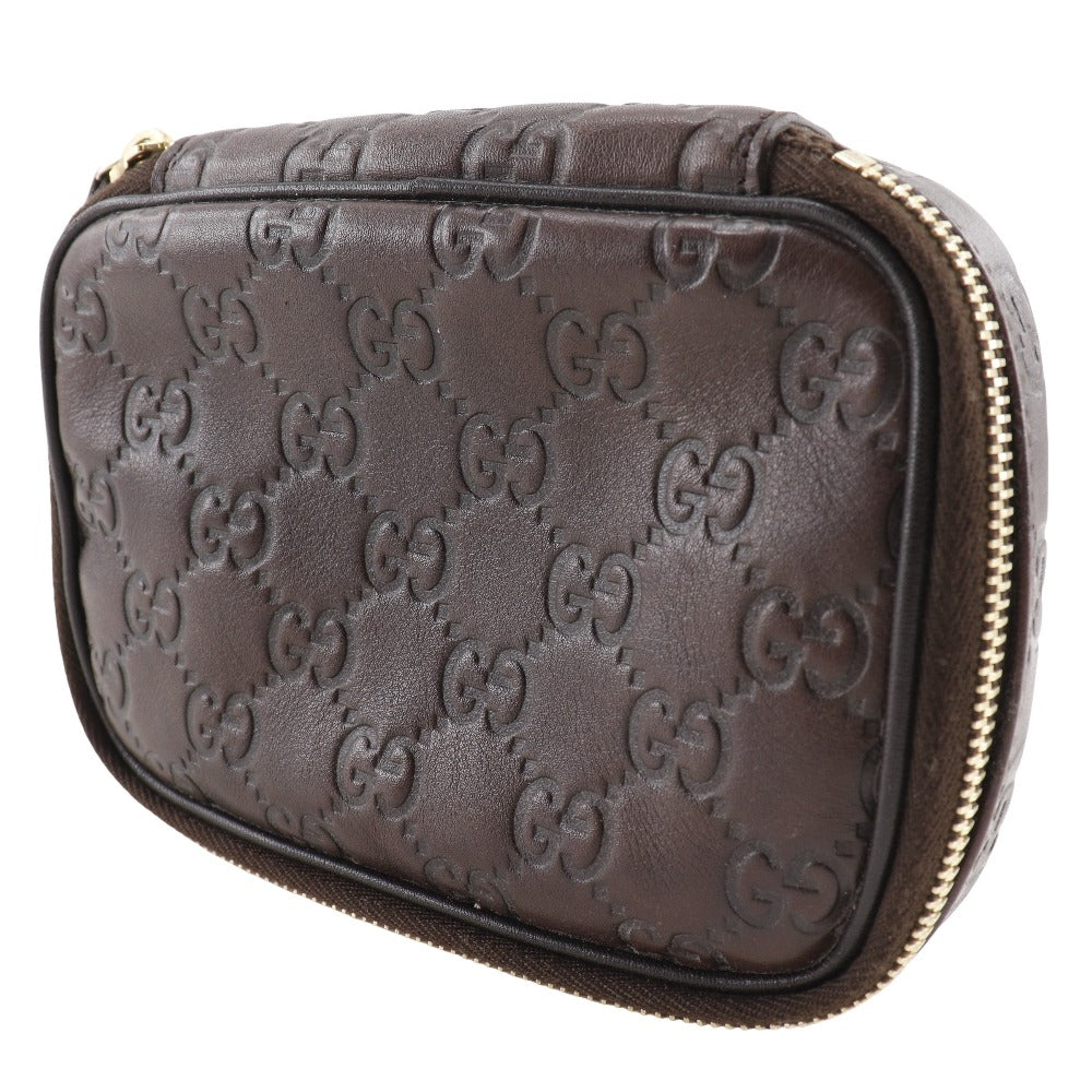 GUCCI Pouch 191187 Sima leather Brown GG Jewelry case Women