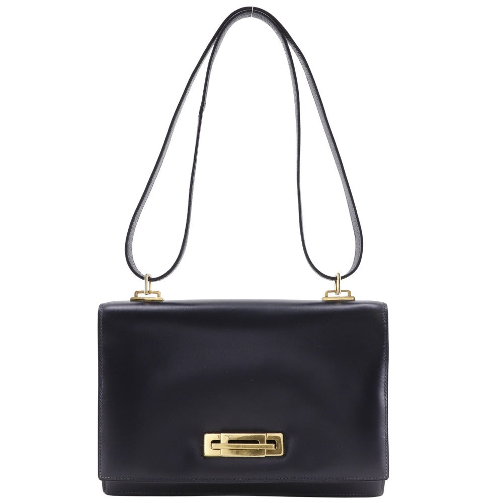 HERMES Shoulder Bag Leather, Plated Gold Navy Box scarf
