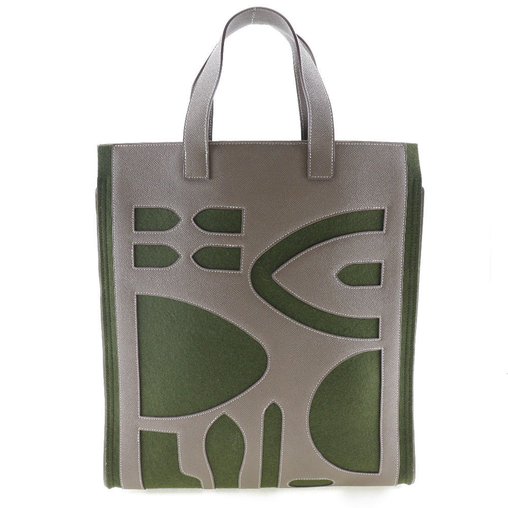 HERMES Tote Bag Epsom, felt Green / Brown Petit Ash unisex(Unisex)
