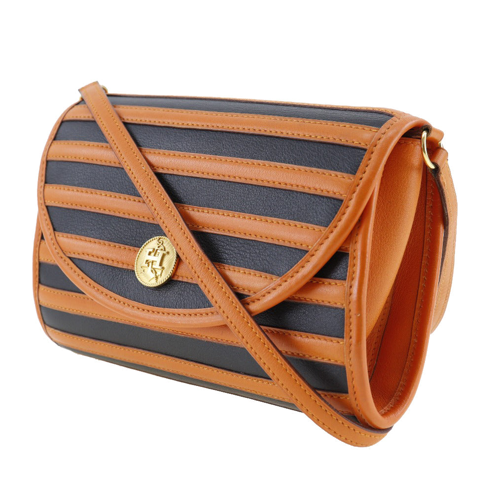 HERMES Shoulder Bag leather Orange / black Women
