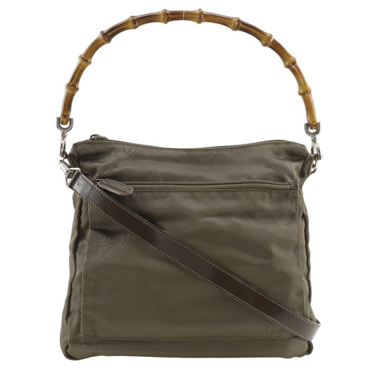GUCCI Shoulder Bag 000.2404.0509 Nylon canvas khaki Bamboo one belt