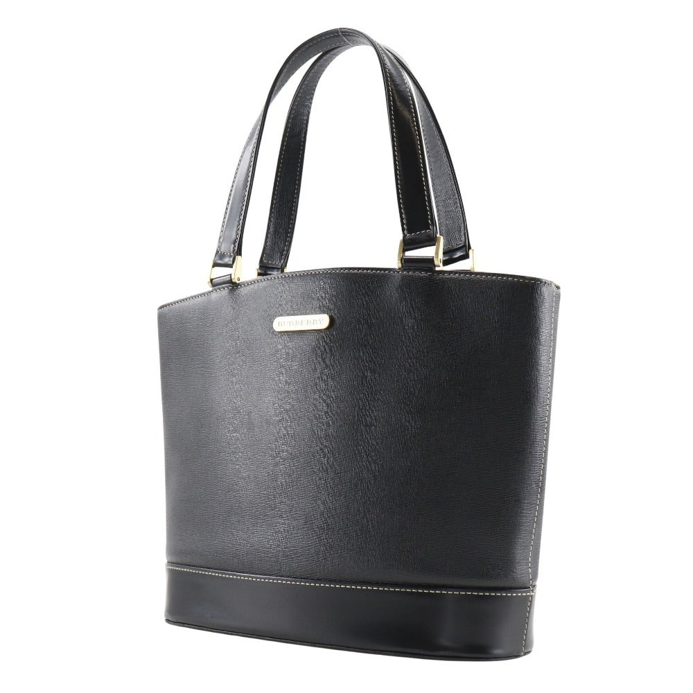 Burberry Calf Logo Plate Tote Handbag Black