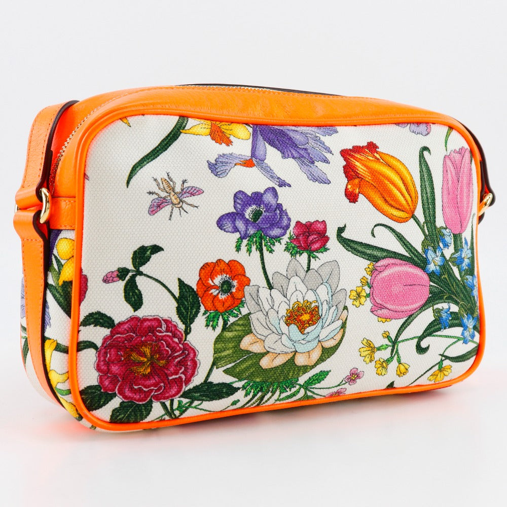 GUCCI Shoulder Bag 550147 Canvas, Leather Orange Floral GG Flora Women