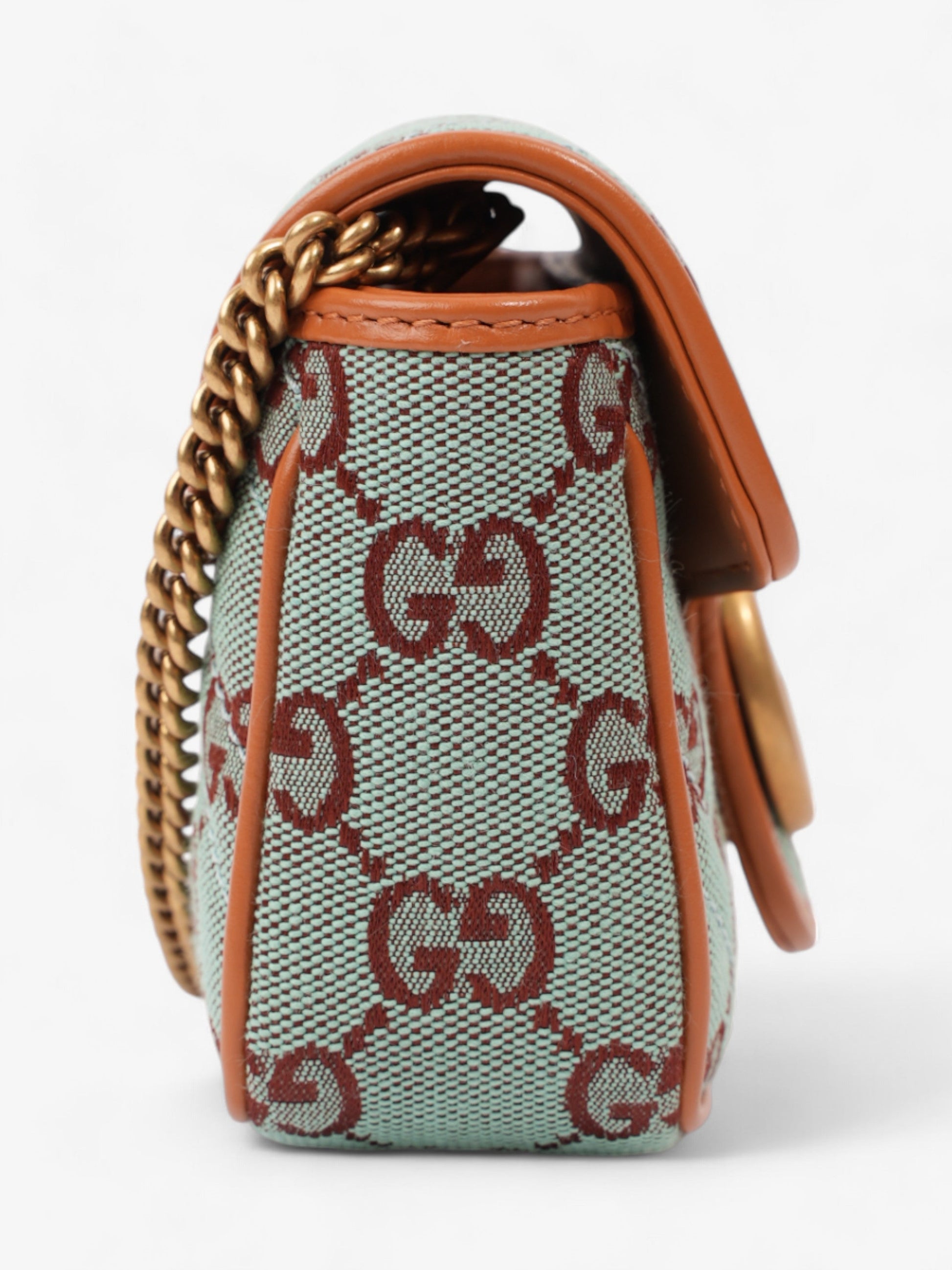 Gucci GG Shoulder Bag Pale Blue / Brown Canvas Super Mini