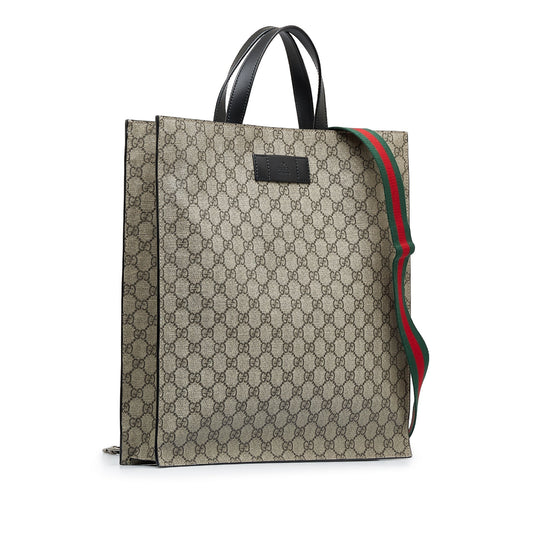 Gucci GG Supreme Grey Leather Canvas Tote