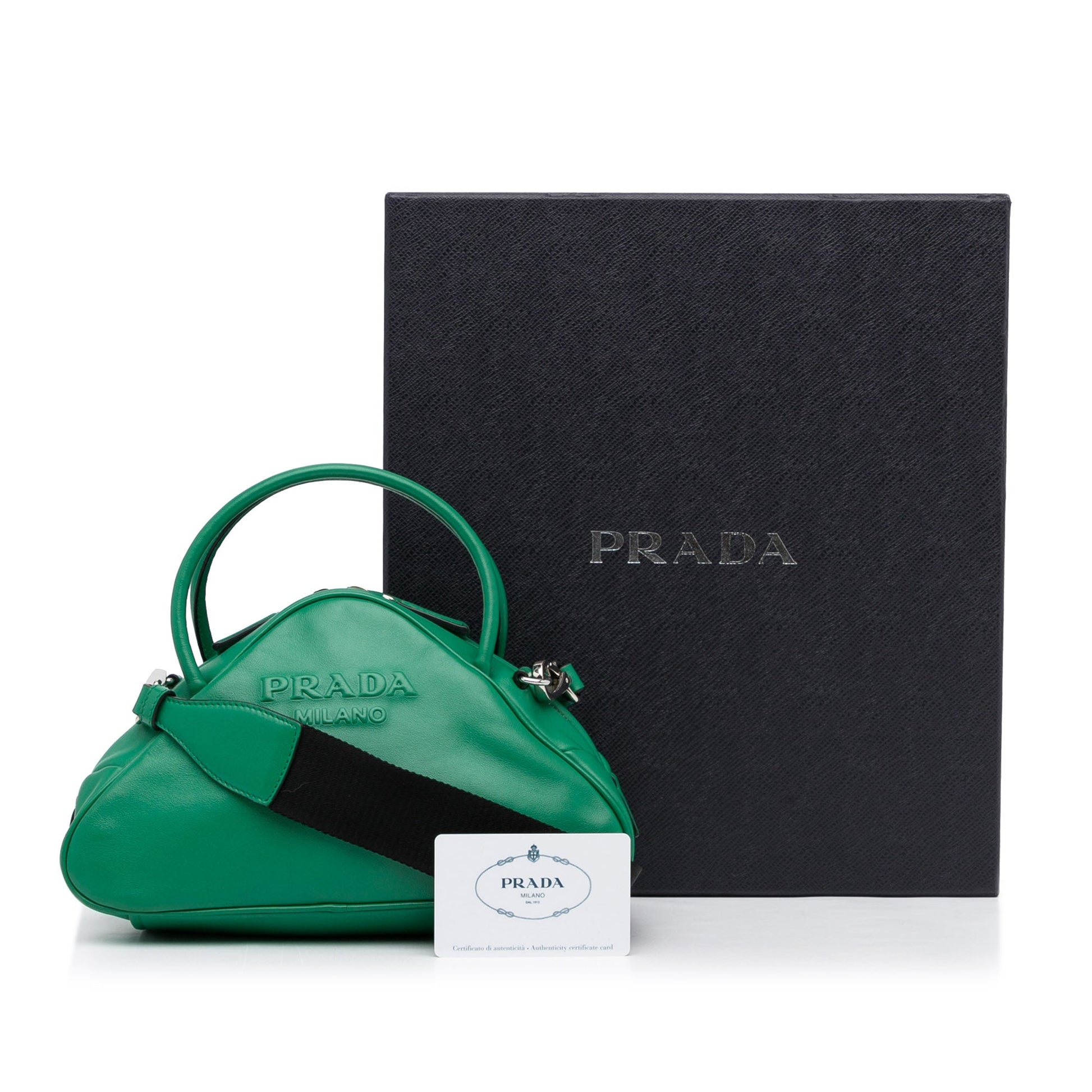 Prada Triangle Green Leather Luxury Handbag