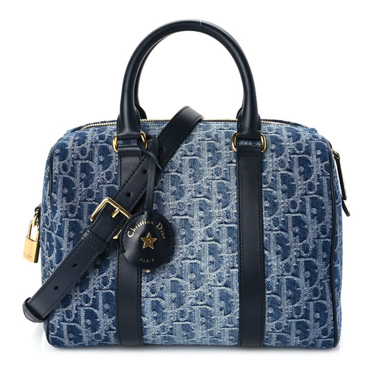 Christian Dior Denim Oblique Groove 25 Bag Blue Denim
