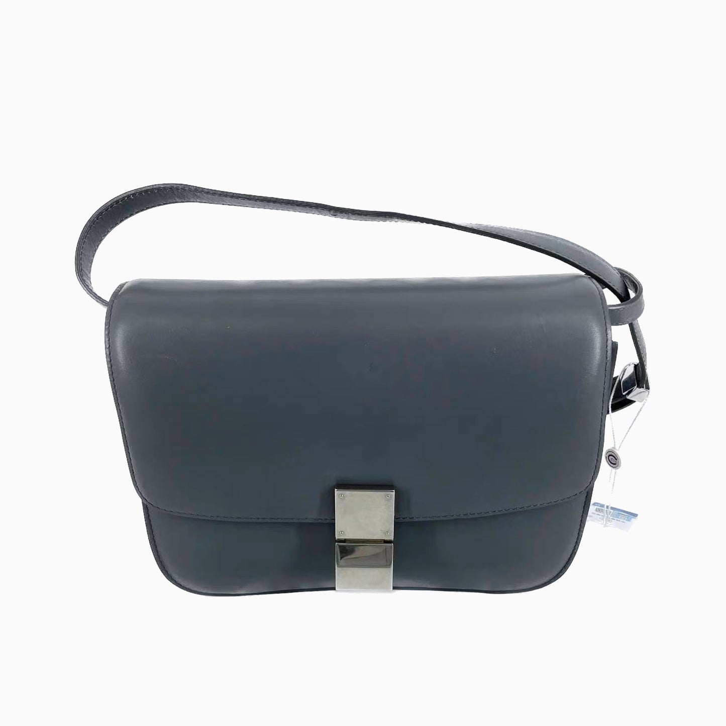 CELINE Classic Flap Grey Box Leather crossbody bag gold hardware and adjustable strap