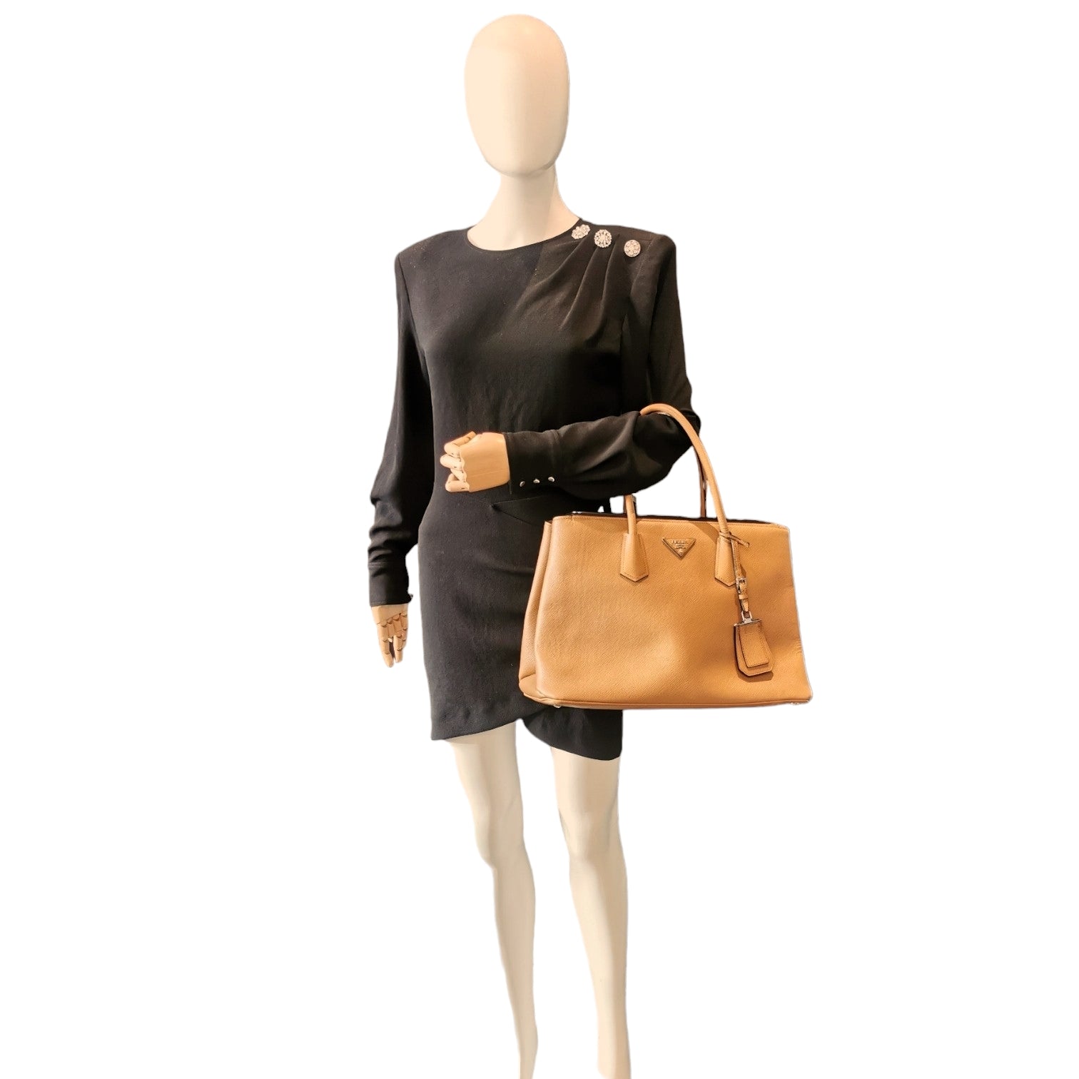 Prada Turnlock Twin Caramel Saffiano Cuir Luxury Handbag