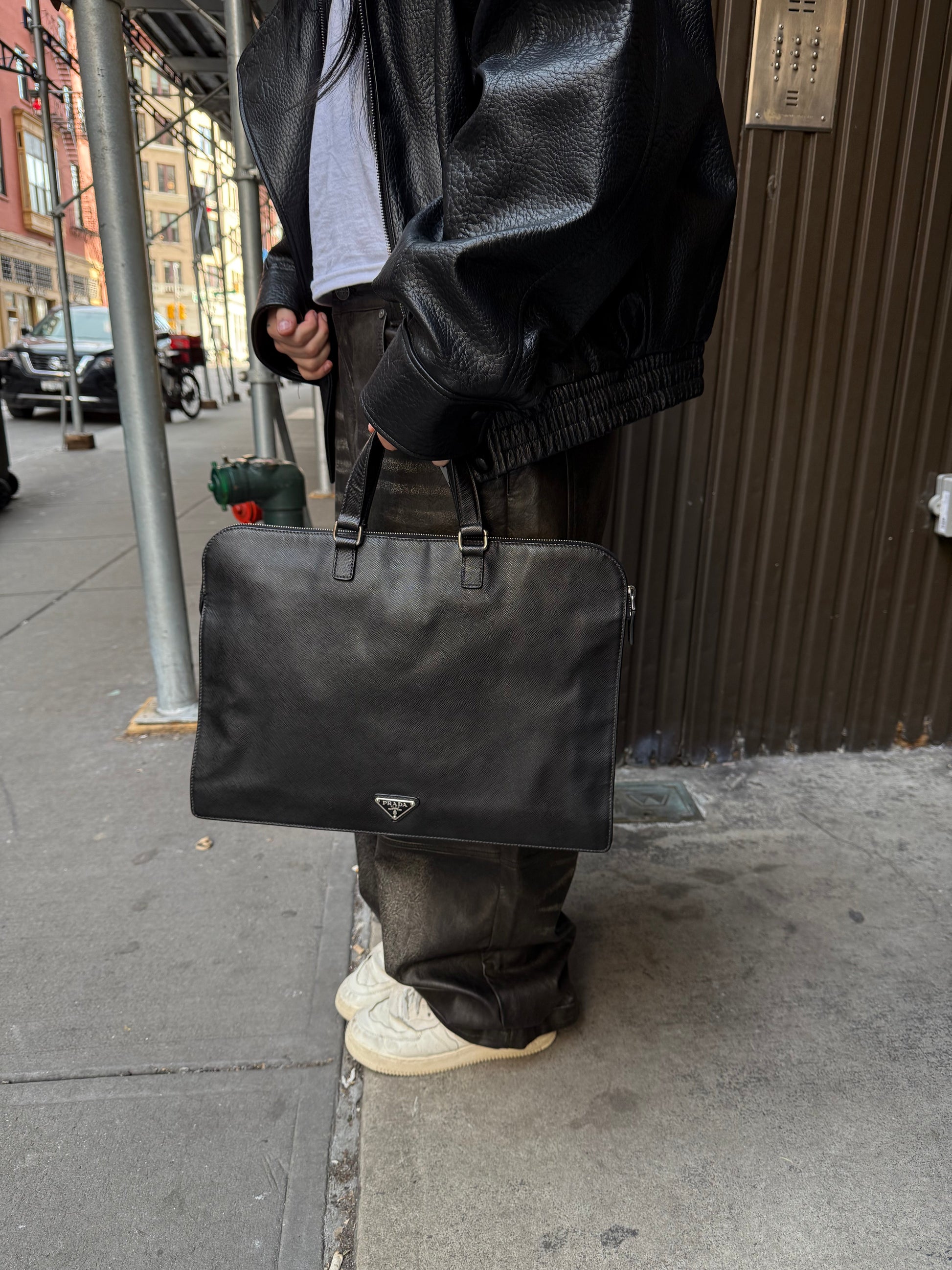 Prada Black Saffiano Briefcase Bag