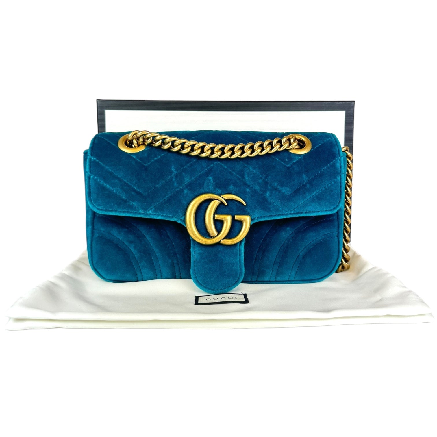 Gucci GG Marmont Blue Leather Chain Crossbody