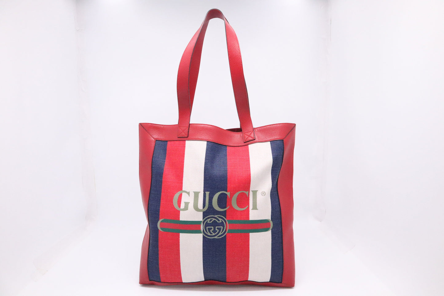 Gucci Sylvie Tote Bag in Red, White and Blue Baiadera Stripes Canvas