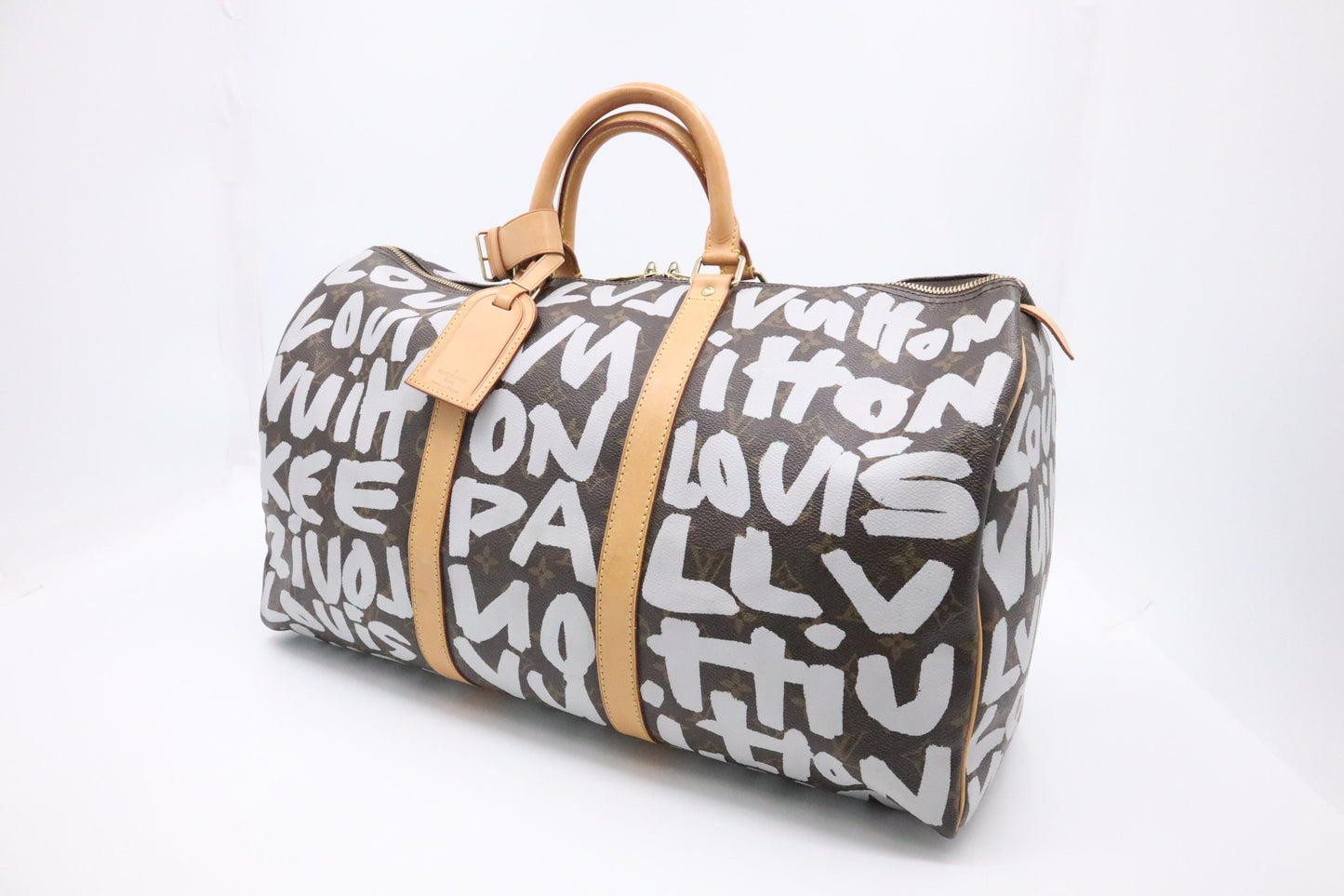 Louis Vuitton x Stephen Spro Keepall 50 in White Graffiti Monogram Canvas