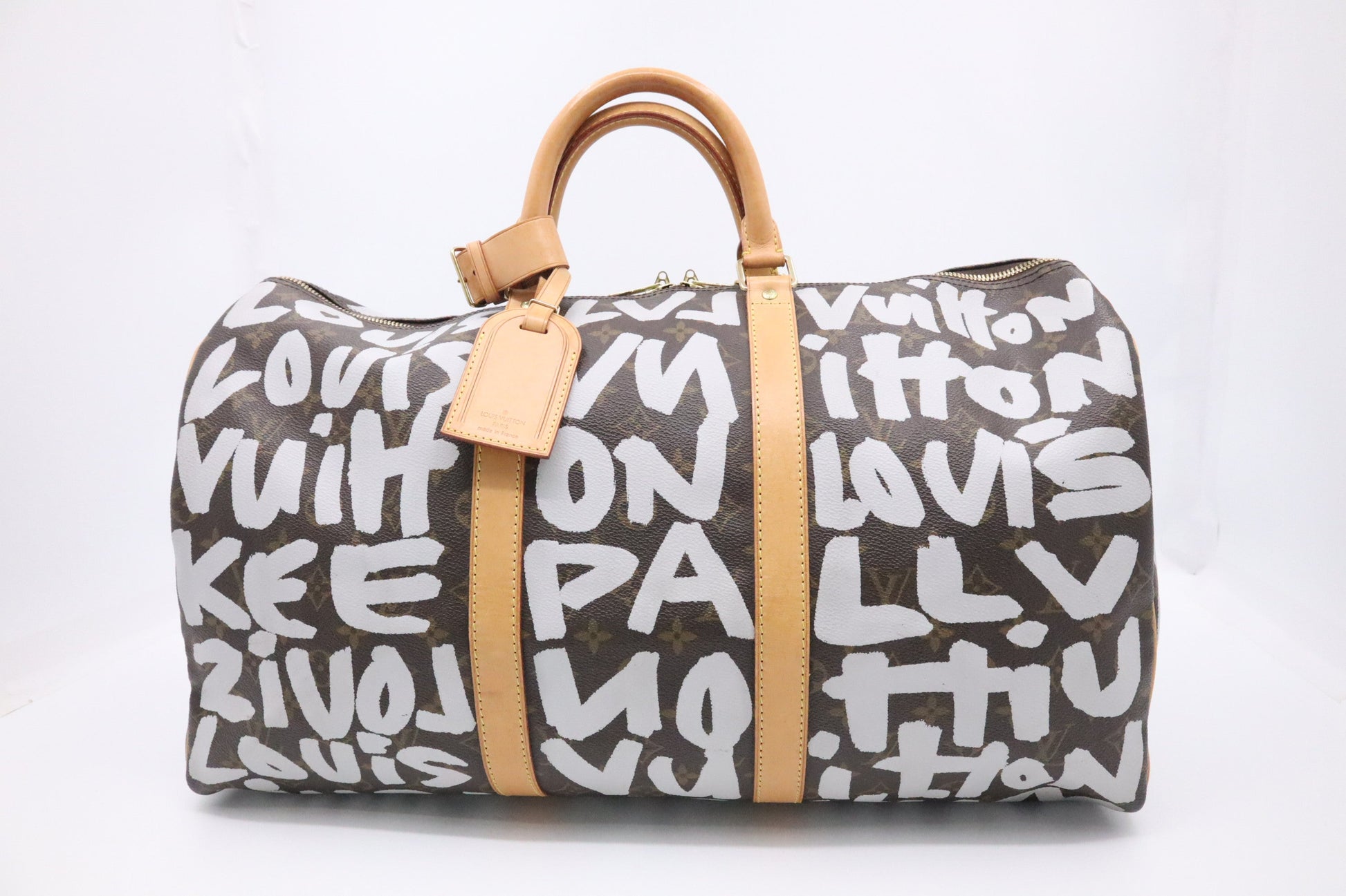 Louis Vuitton x Stephen Spro Keepall 50 in White Graffiti Monogram Canvas