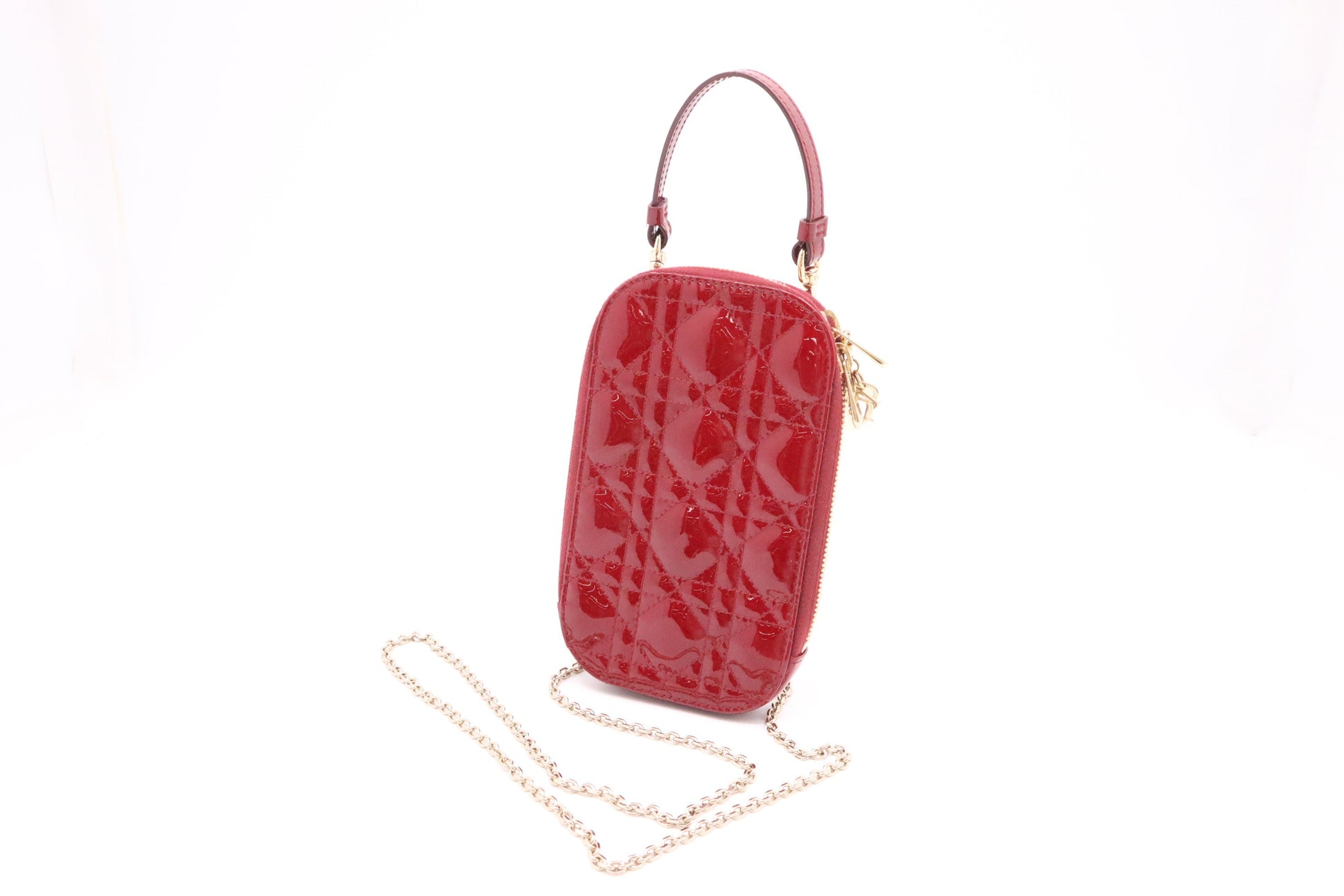 Dior Call in Dior Phone Bag in Red Cannage Patent Leather