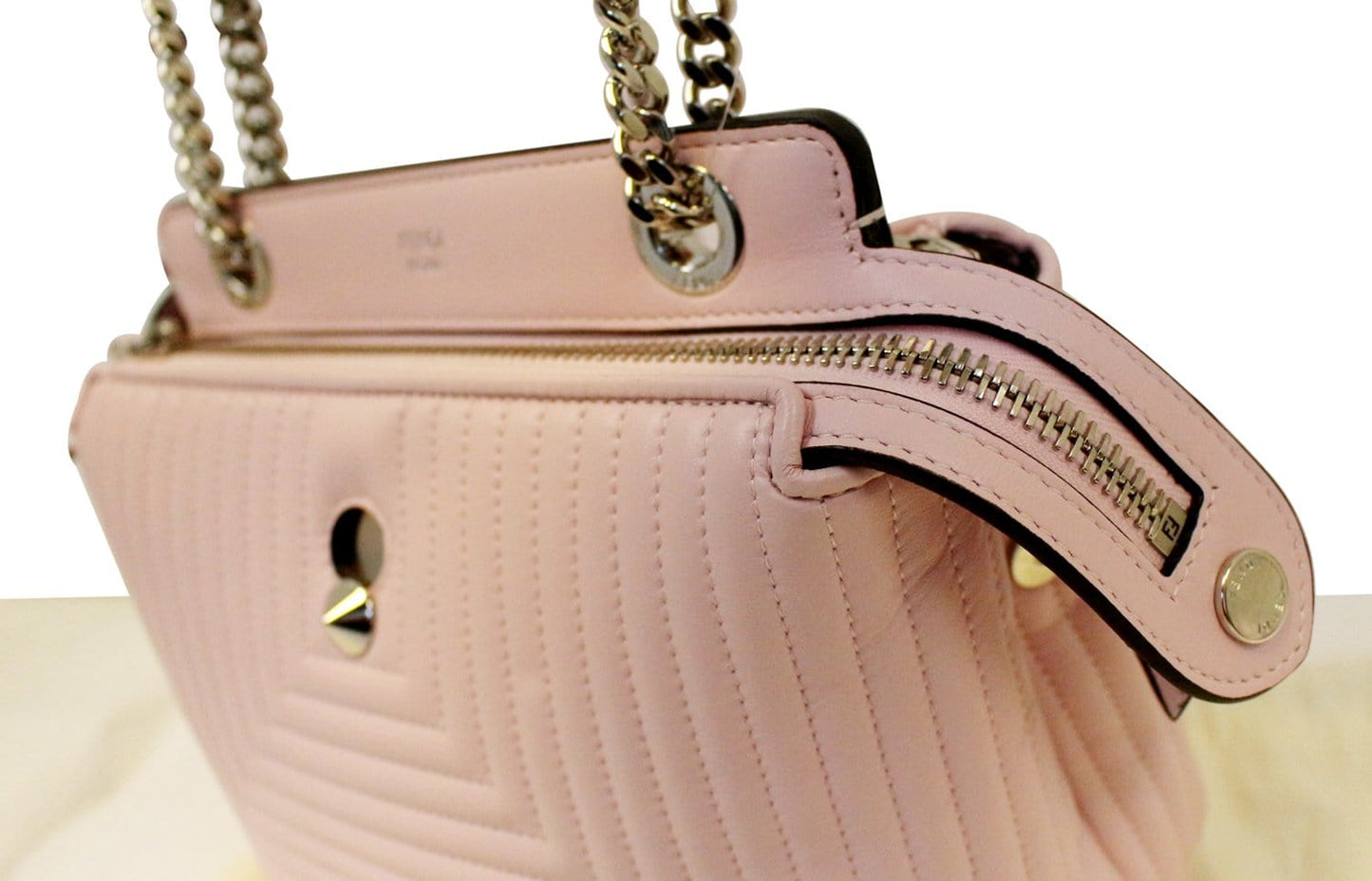 FENDI Tobacco and Red Leather Pequin Stripe Canvas Hobo Bag