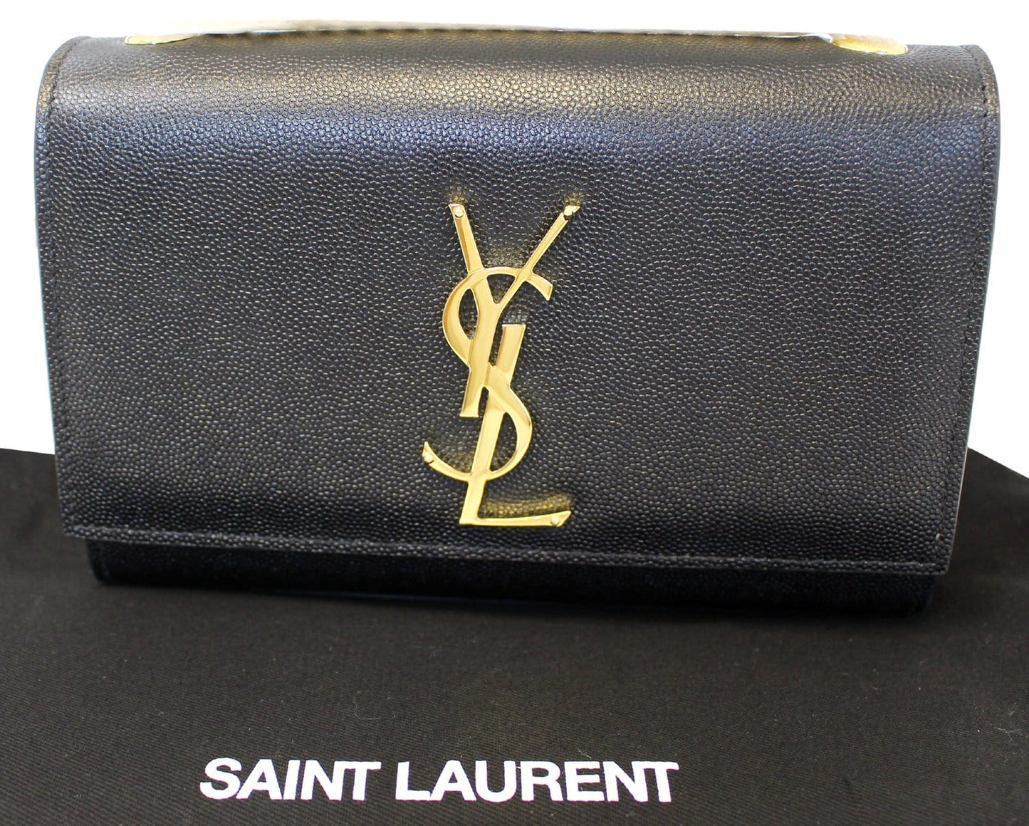 SAINT LAURENT Kate Black Leather Chain Clutch Crossbody Bag