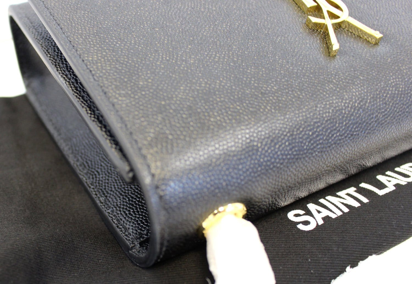 SAINT LAURENT Kate Black Leather Chain Clutch Crossbody Bag
