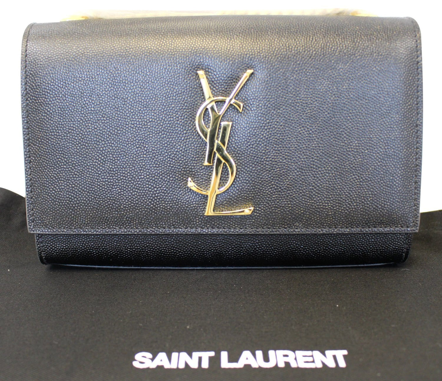 SAINT LAURENT Kate Black Leather Chain Clutch Crossbody Bag