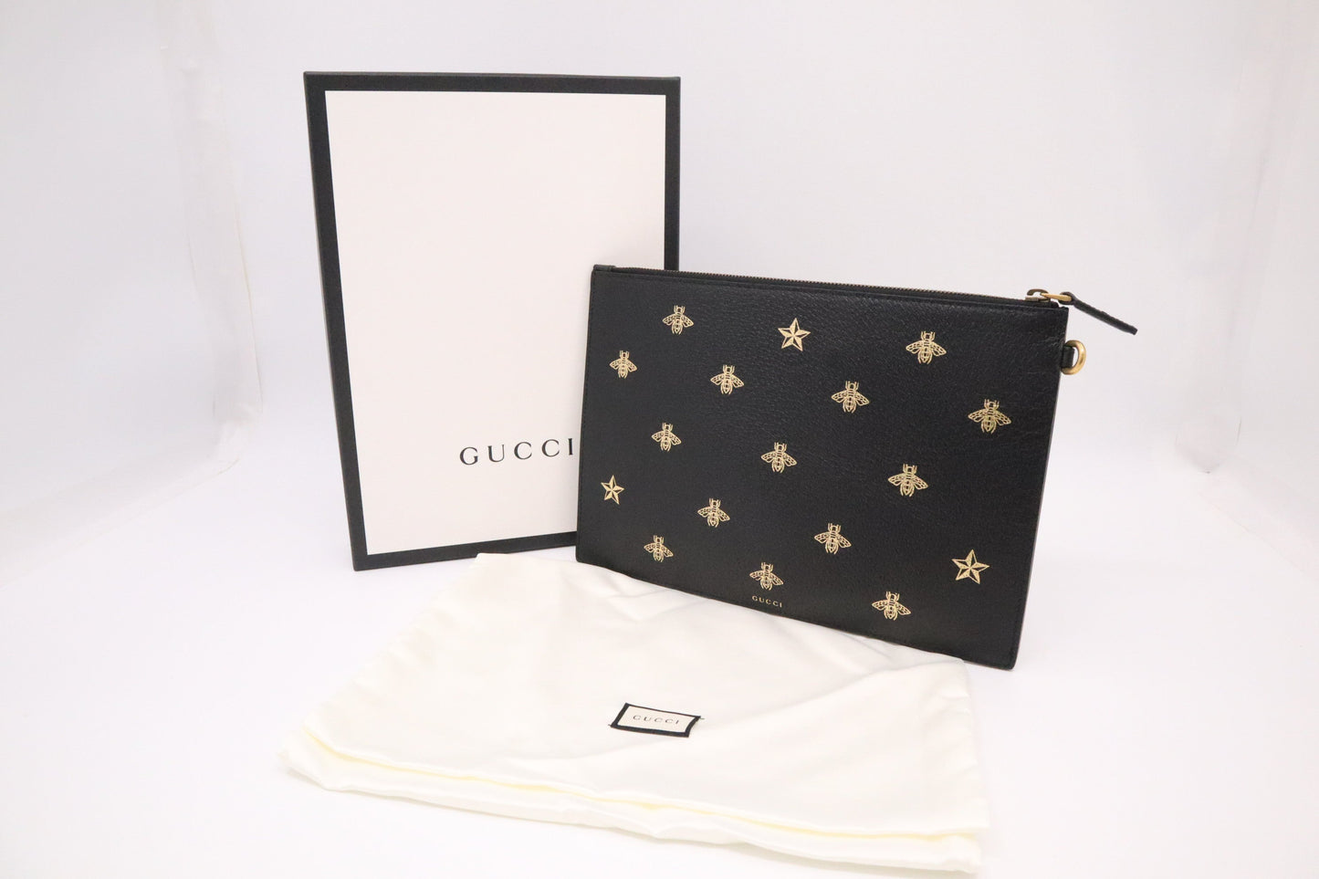 Gucci Bee Clutch in Black Leather