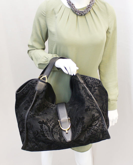 GUCCI Soft Stirrup Nubuck Black Suede Shoulder Bag -
