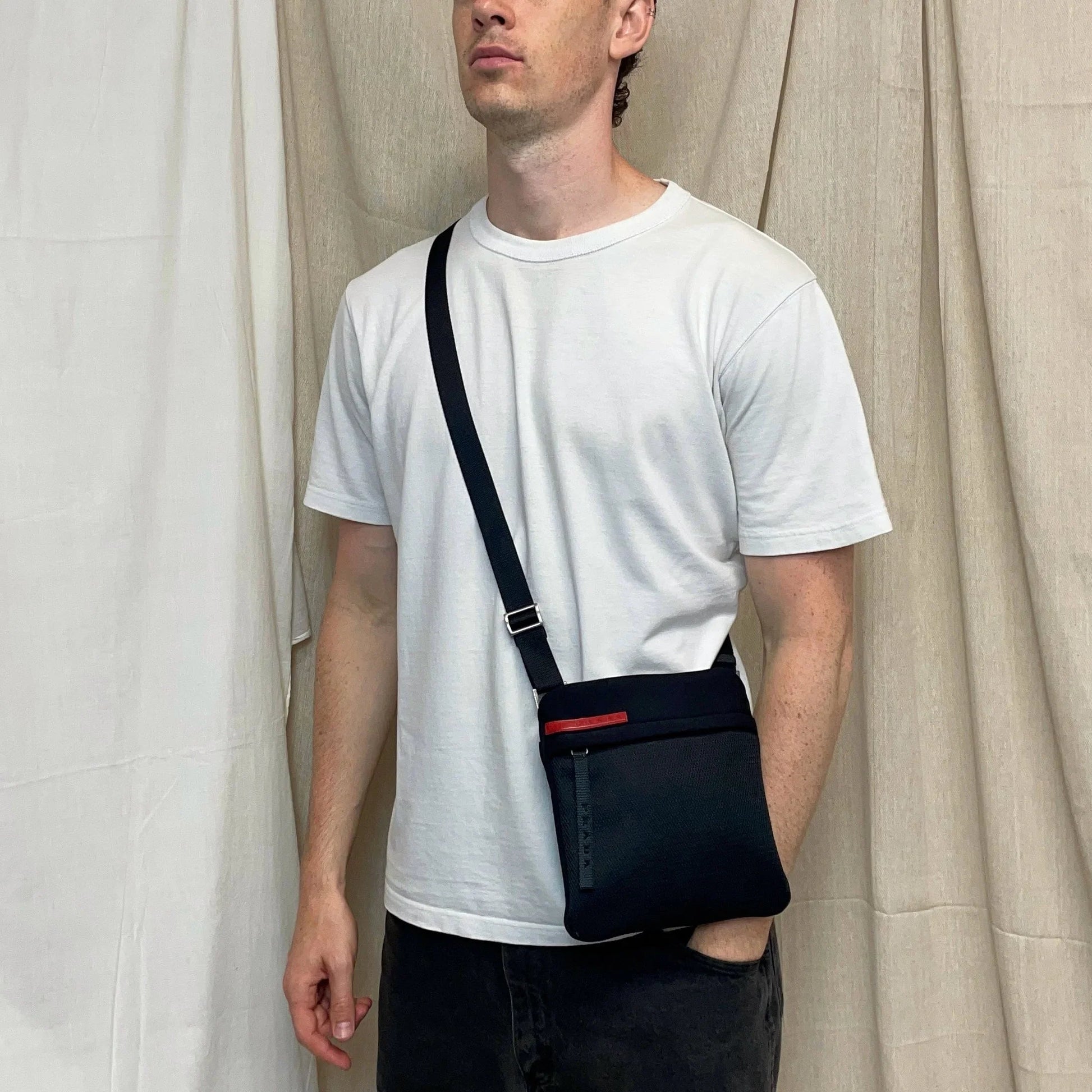 Prada Sport Black 1999 Neoprene Mesh Side Shoulder Bag