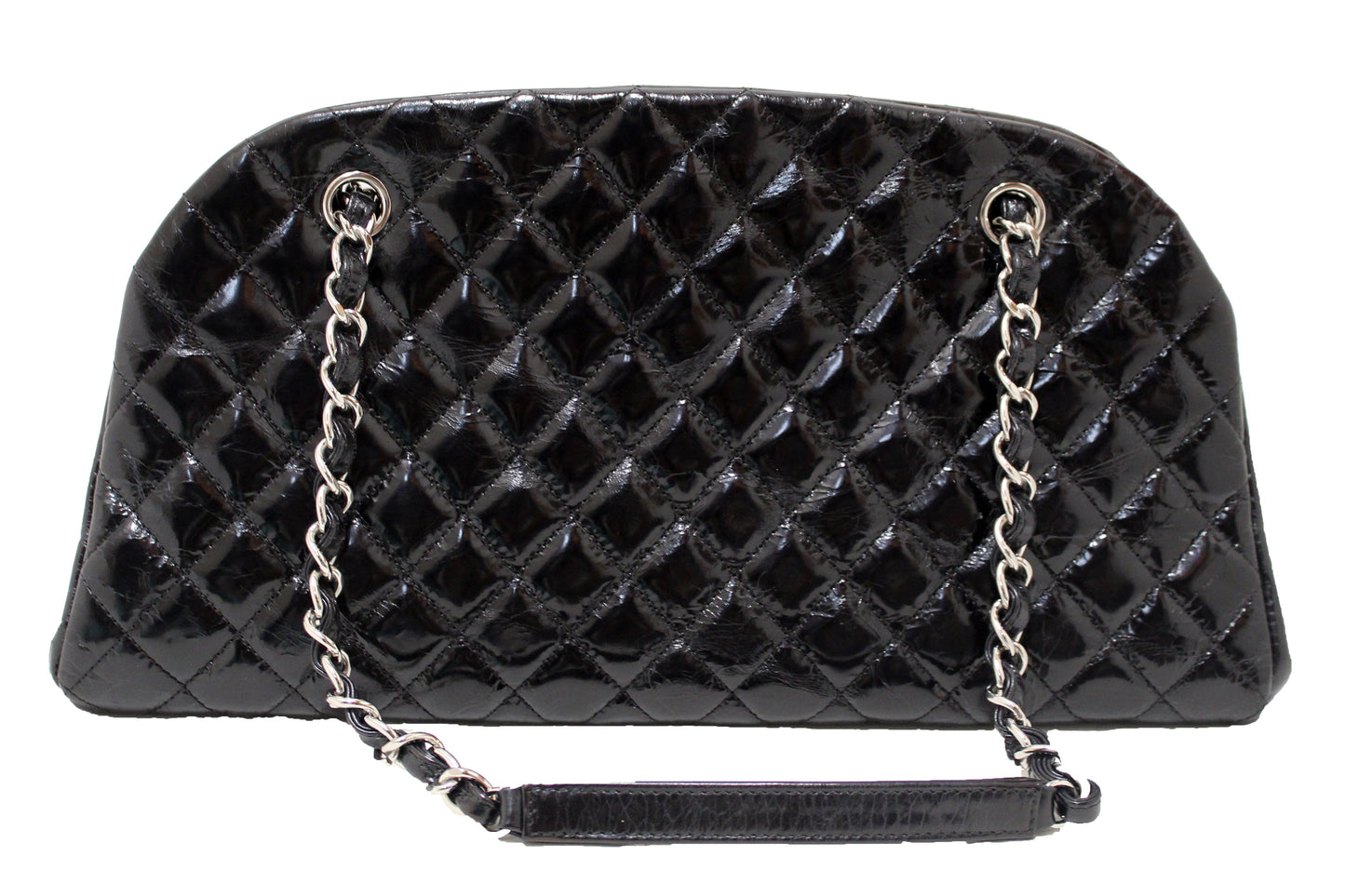 Chanel Black Patent Quilted Medium Just Mademoiselle Bowling Bag